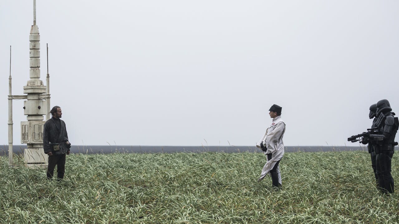 Krennic and a group of death troopers tracked Erso and his family to the remote plant Lah’mu, where Krennic forced Galen’s return and ordered the death of Galen’s wife Lyra.