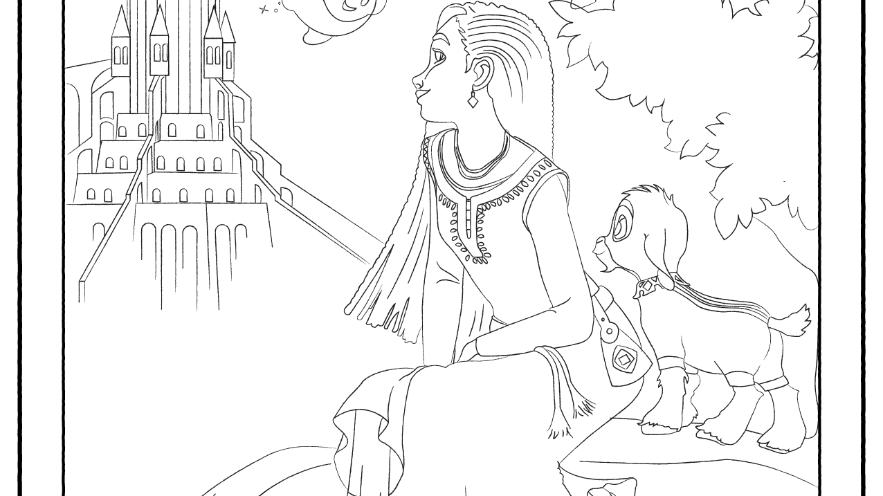 Colouring page of Asha and Valentino
