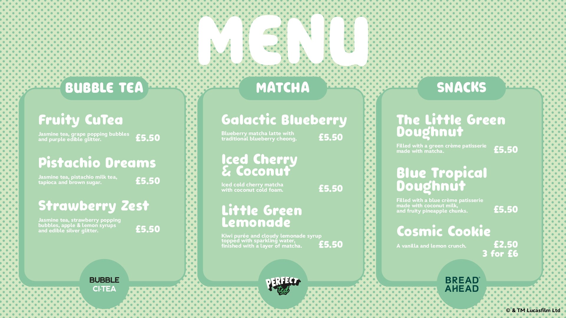 The menu and pricing for Grogu Cafe