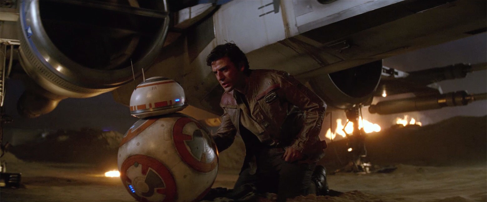Poe and BB-8 make a run for their X-wing, but it’s blasted by stormtroopers. Seeing no escape, Da...