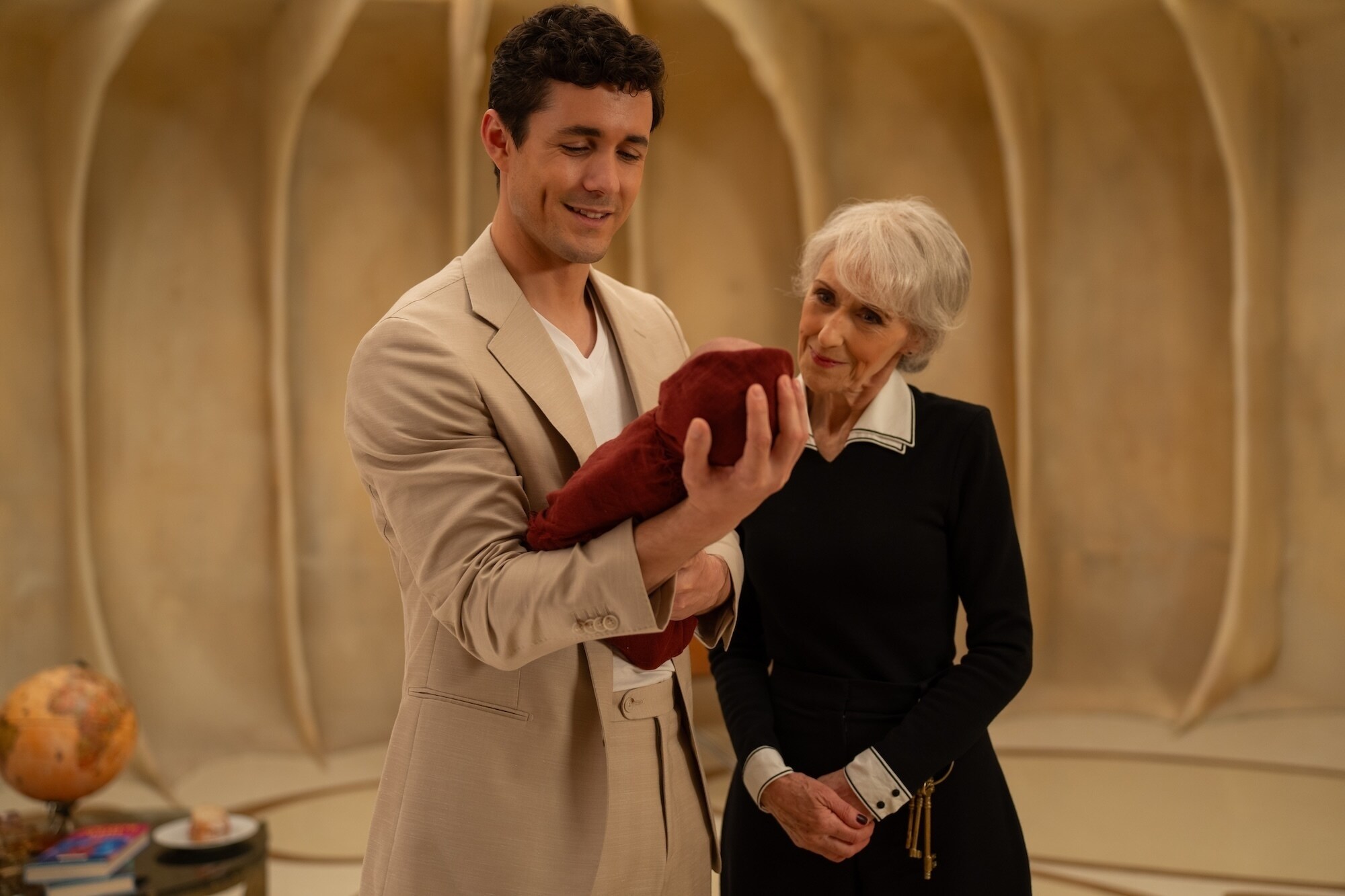 Picture Shows: Conrad (Jonah Hauer-King) Mrs Flood (Anita Dobson) James Pardon/BBC Studios/Disney/Bad Wolf