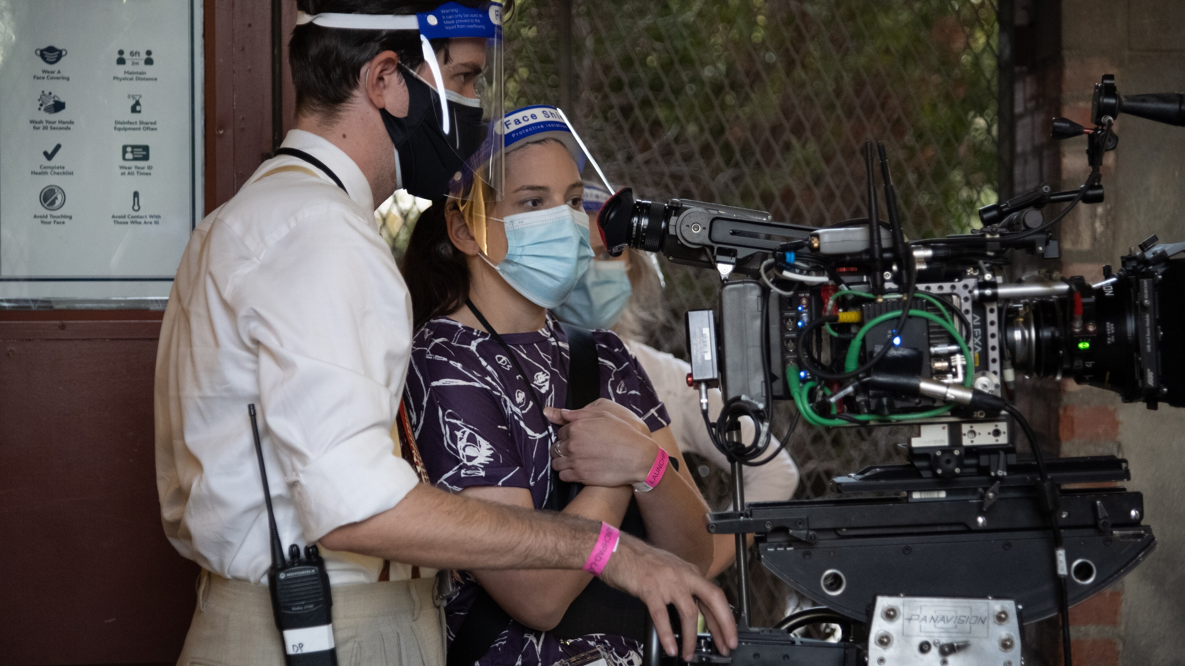 On the set of Disney’s “LAUNCHPAD” Season One short, “GROWING FANGS,” writer-director Ann Marie Pace (on right). Photo courtesy of Disney. © 2021 Disney Enterprises, Inc. All Rights Reserved.