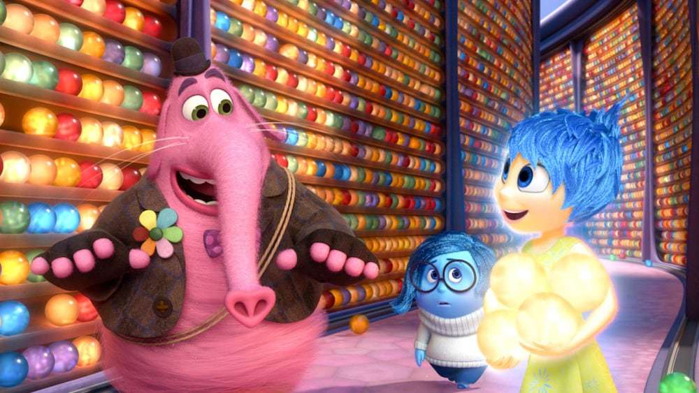 Bing Bong, Joy and Sadness: Characters from the animated movie "Inside Out"