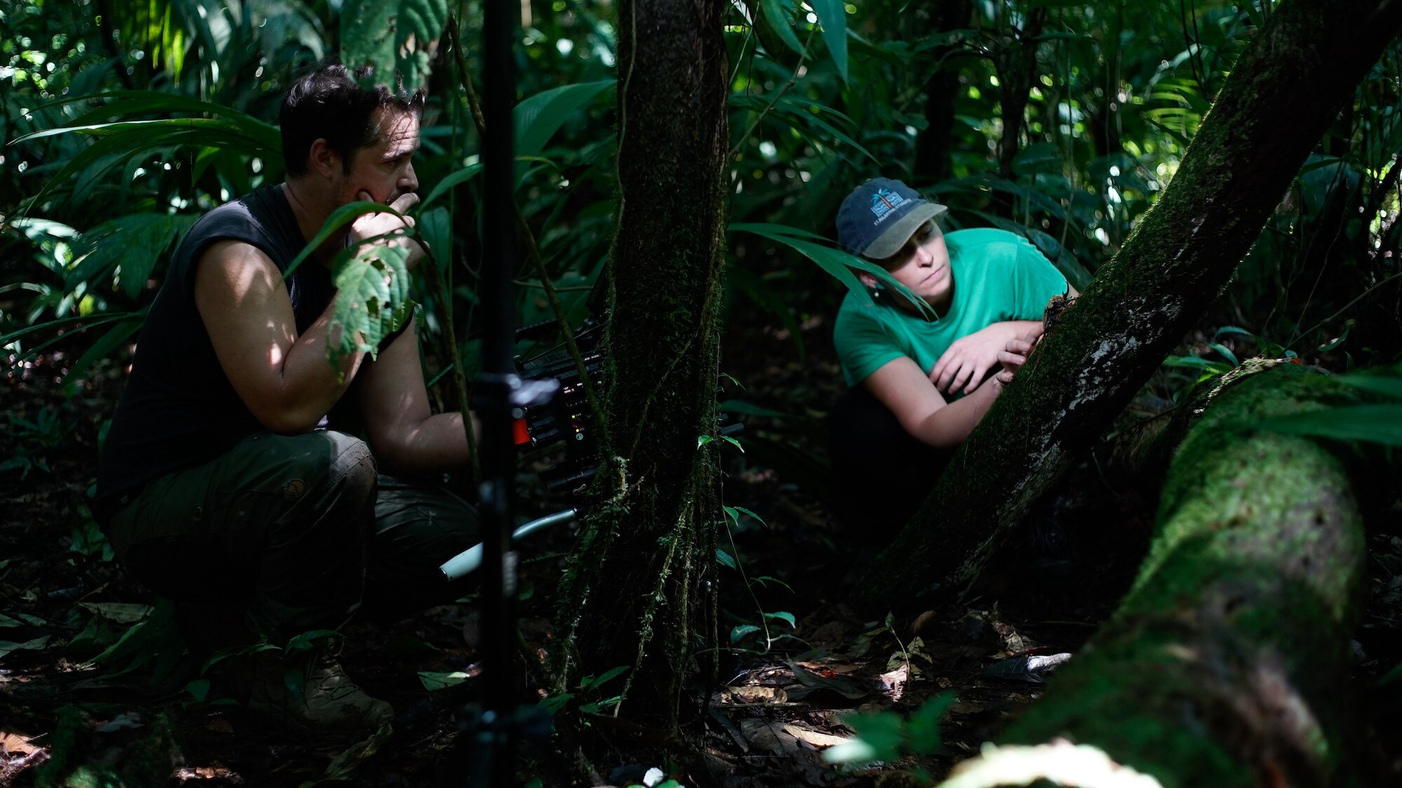 Director Amy Gilchrist and Director of Photography Alex Jones wrangle elephant beetles during a shoot in Costa Rica for the "Welcome to the Jungle" episode of “A Real Bug’s Life.” (National Geographic/Joe Craig)