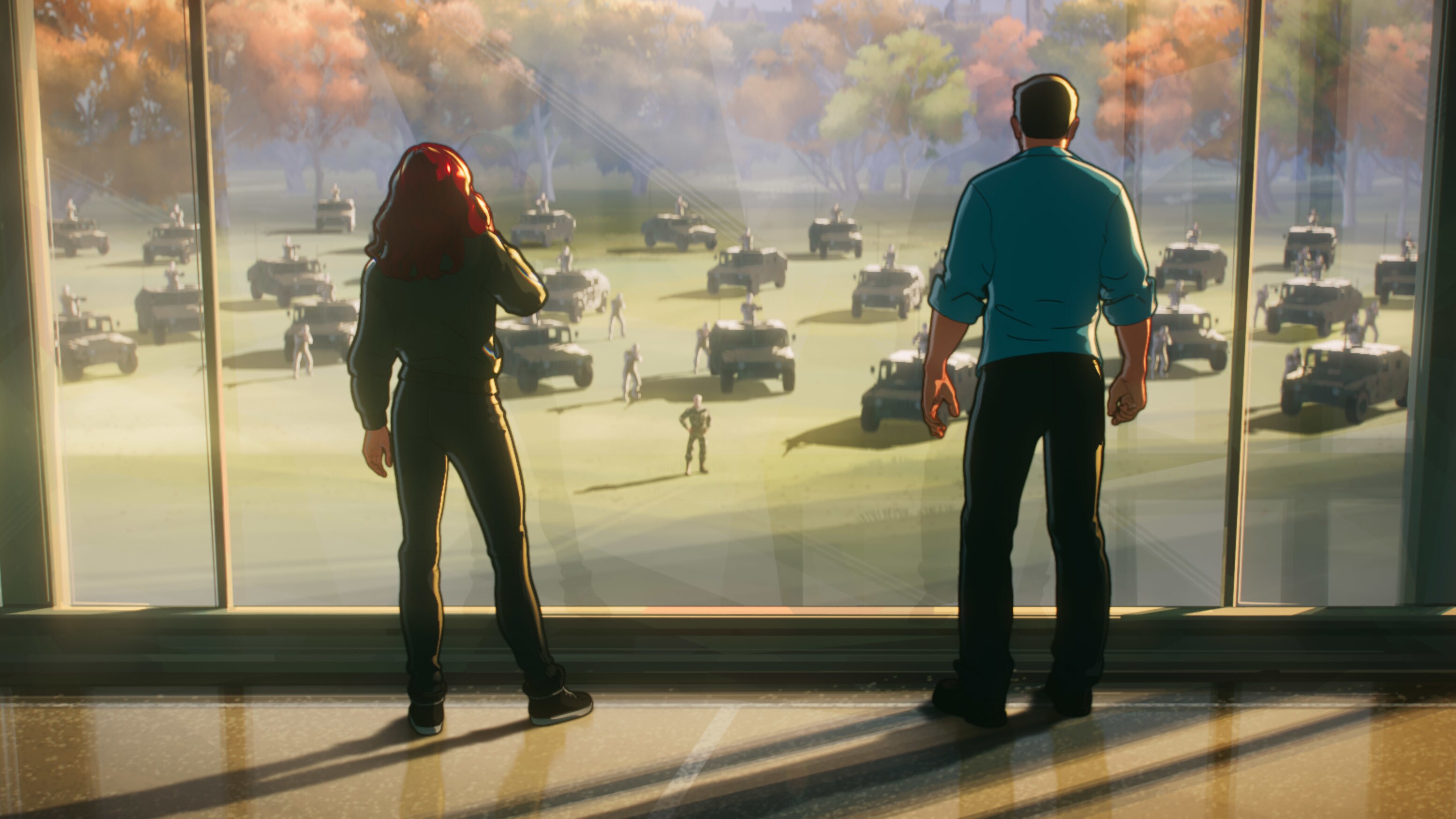 (L-R): Black Widow/Natasha Romanoff and Hulk/Bruce Banner in Marvel Studios' WHAT IF…? exclusively on Disney+. ©Marvel Studios 2021. All Rights Reserved.