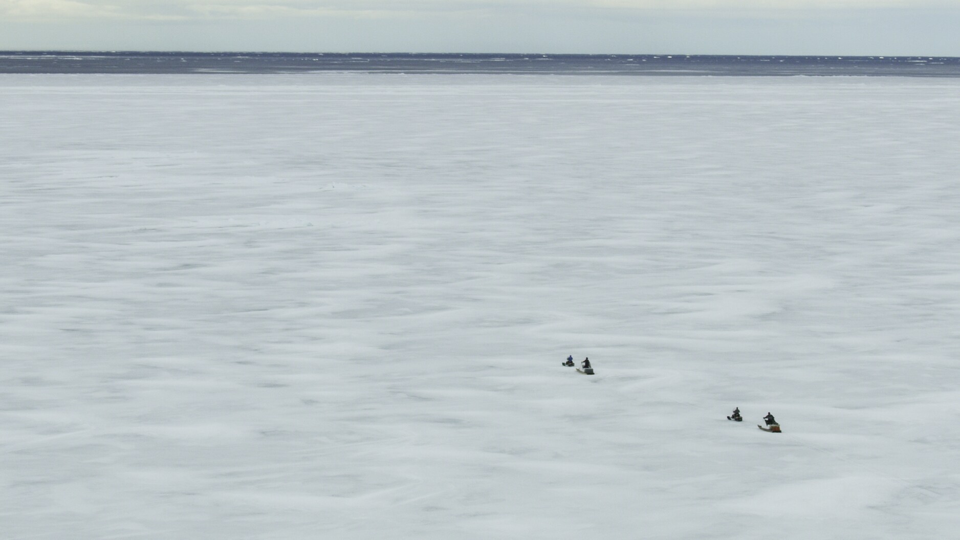 The Planet of the Whales film crew approaches the edge of the sea ice in the high Arctic. (National Geographic for Disney+/Thomas Miller)