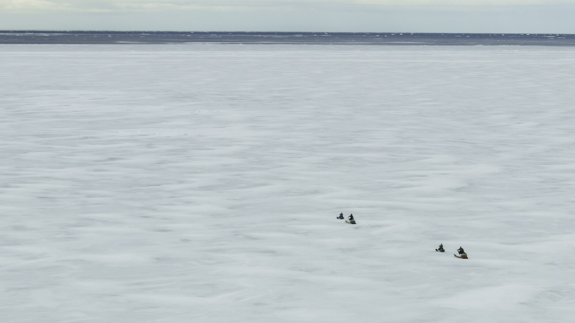 The Planet of the Whales film crew approaches the edge of the sea ice in the high Arctic. (National Geographic for Disney+/Thomas Miller)