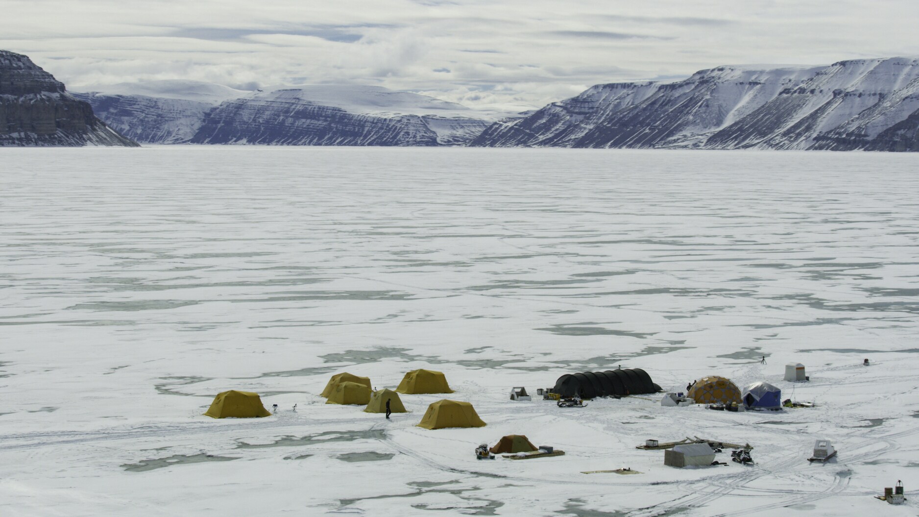 The Planet of the Whales film crew camped for nearly thirty days on the Arctic sea ice to film the little experienced lives of narwhals and belugas. (National Geographic for Disney+/Thomas Miller)