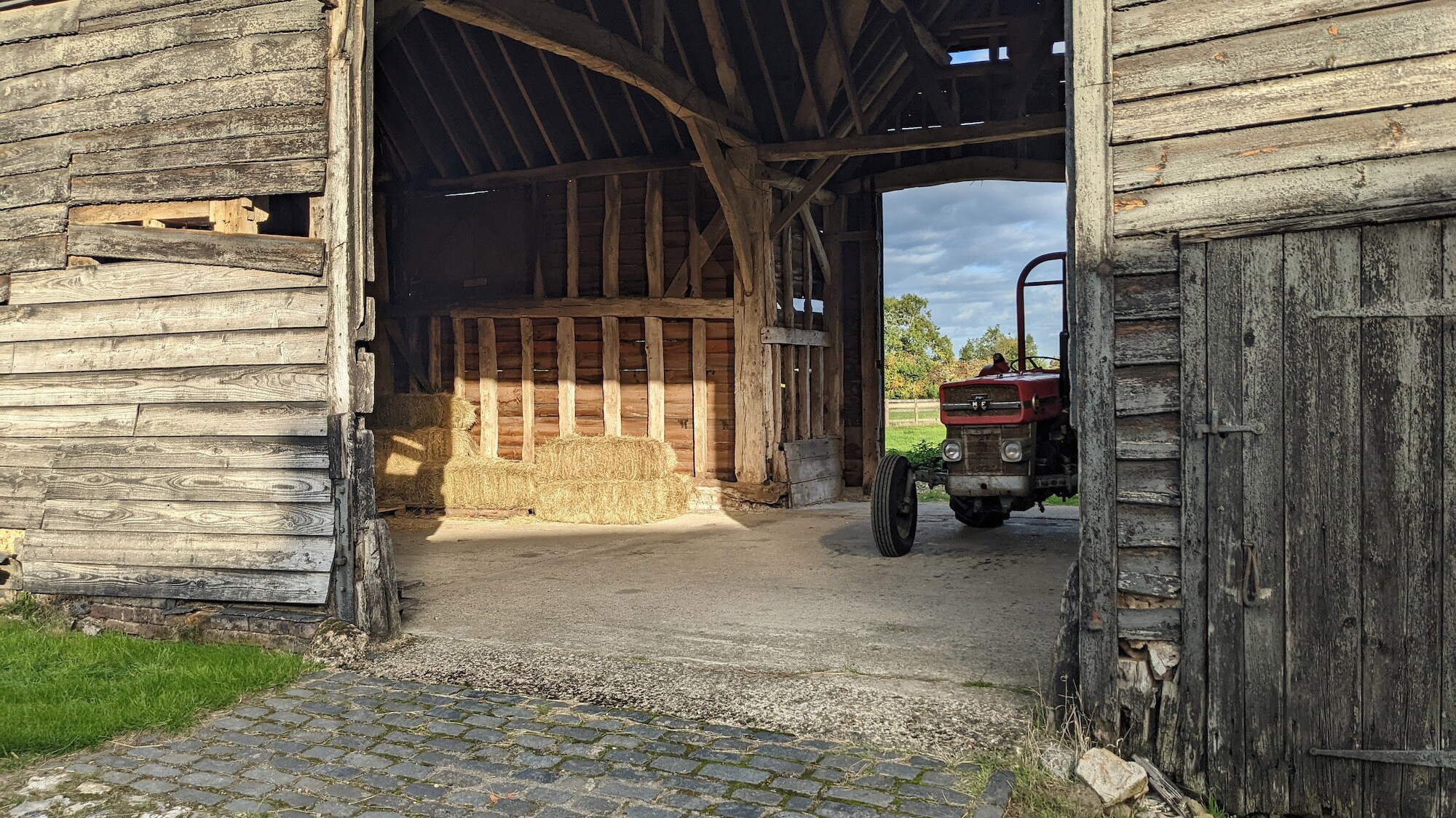 One of the main entrances to the hero barn is seen before the bumblebees fly passing through it during a photo shoot at Tenements Farm, Abbots Langley, UK for "The Busy Farm" episode of "A Real Bug's Life." (National Geographic/Nathan Small)