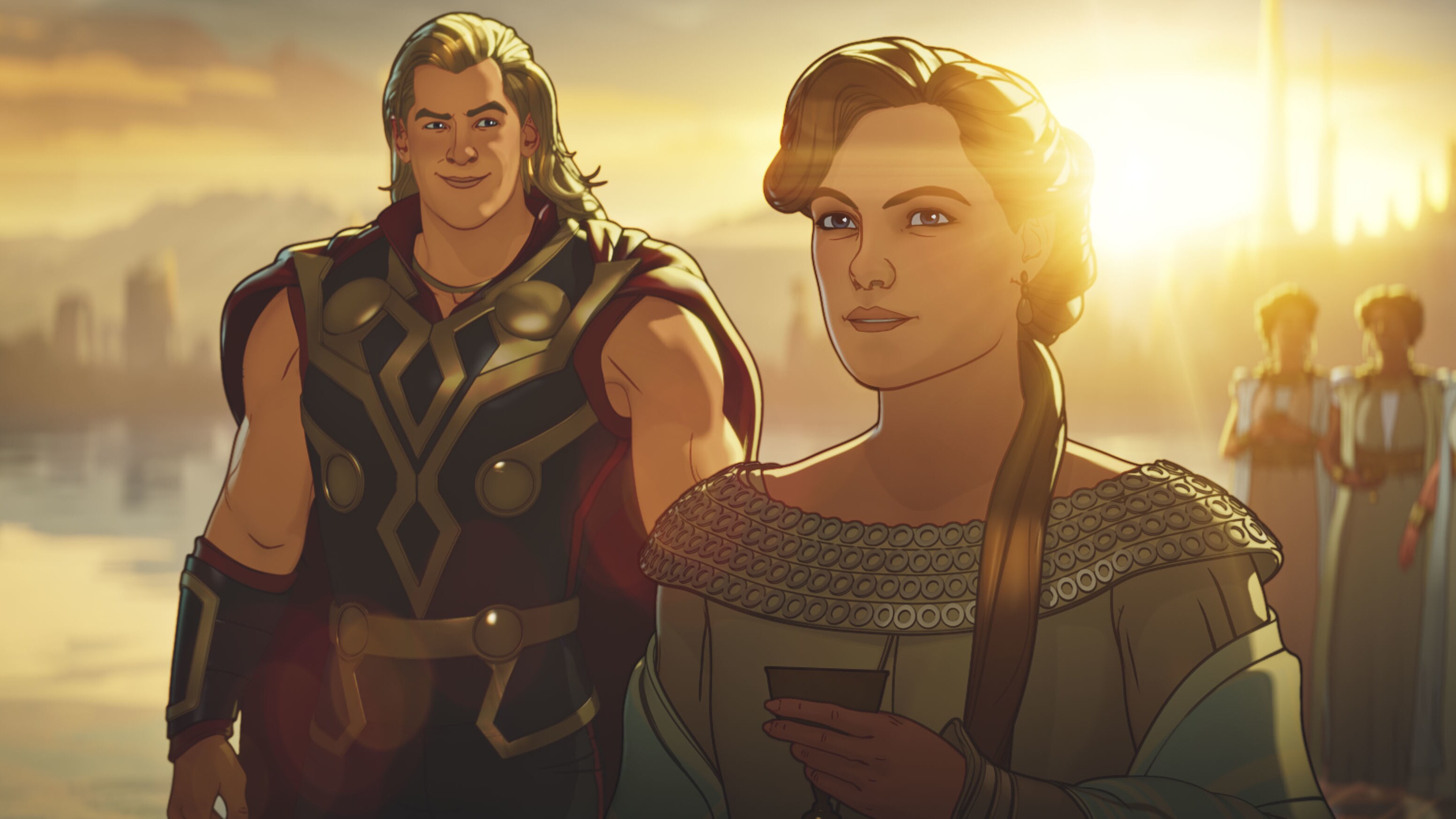 Party Thor and Frigga in Marvel Studios' WHAT IF…? exclusively on Disney+. ©Marvel Studios 2021. All Rights Reserved.