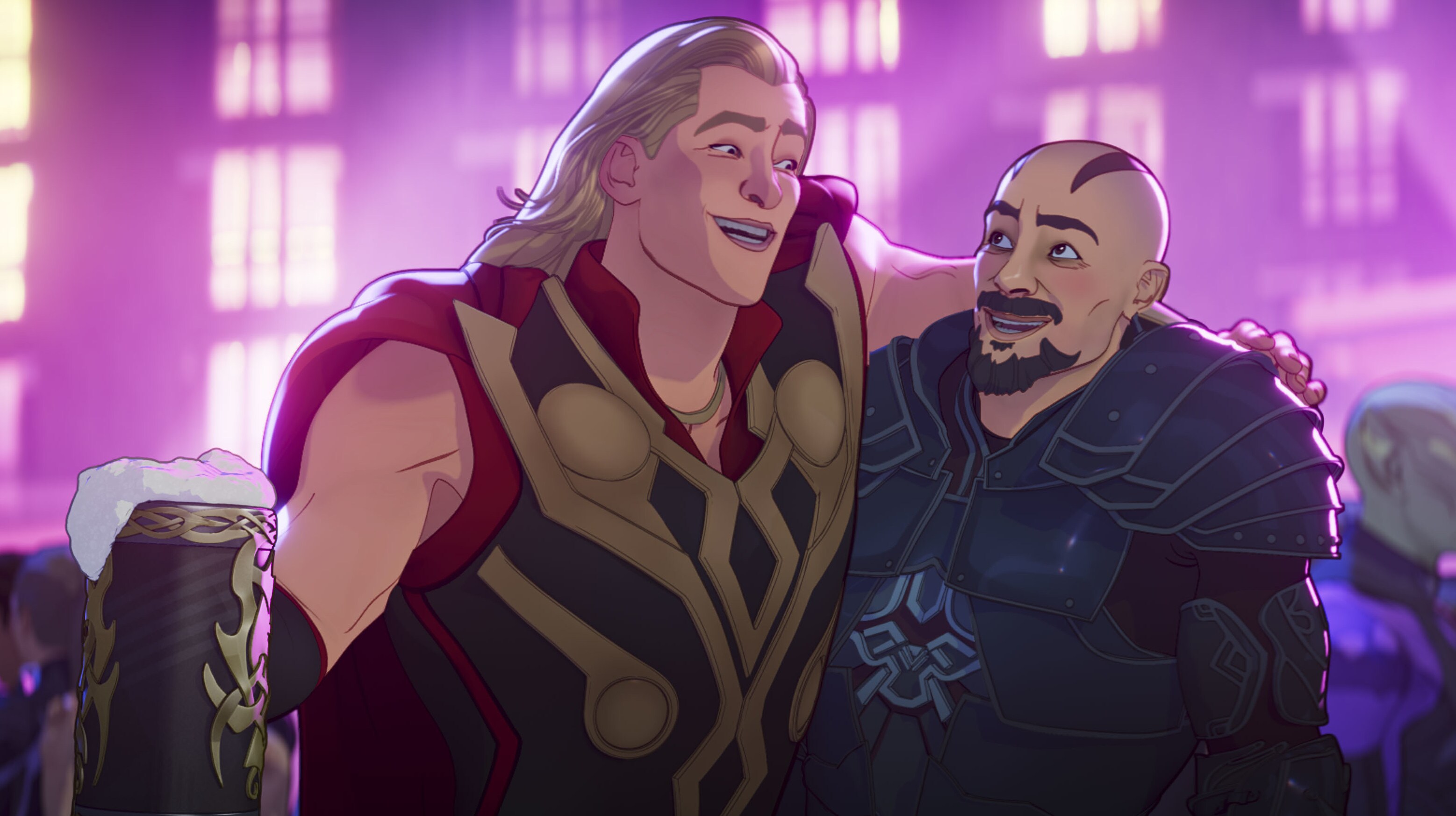 Party Thor and Skurge in Marvel Studios' WHAT IF…? exclusively on Disney+. ©Marvel Studios 2021. All Rights Reserved.