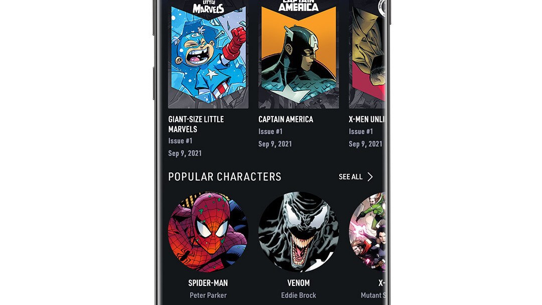 Infinity Comics Carousel App Screen Image on White Background