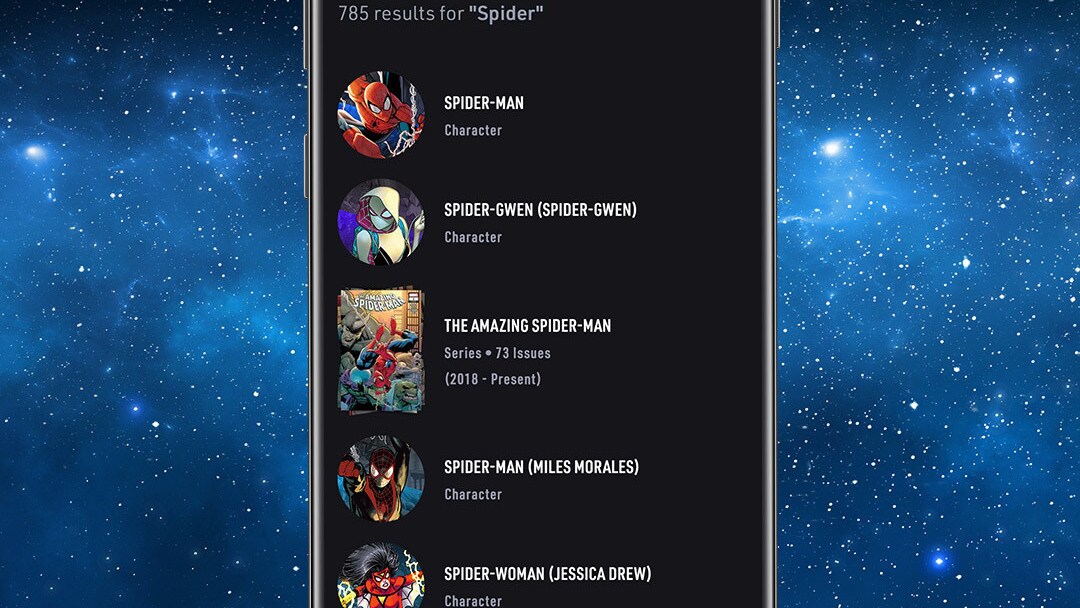 Search Spider App Screen Image on Space Background