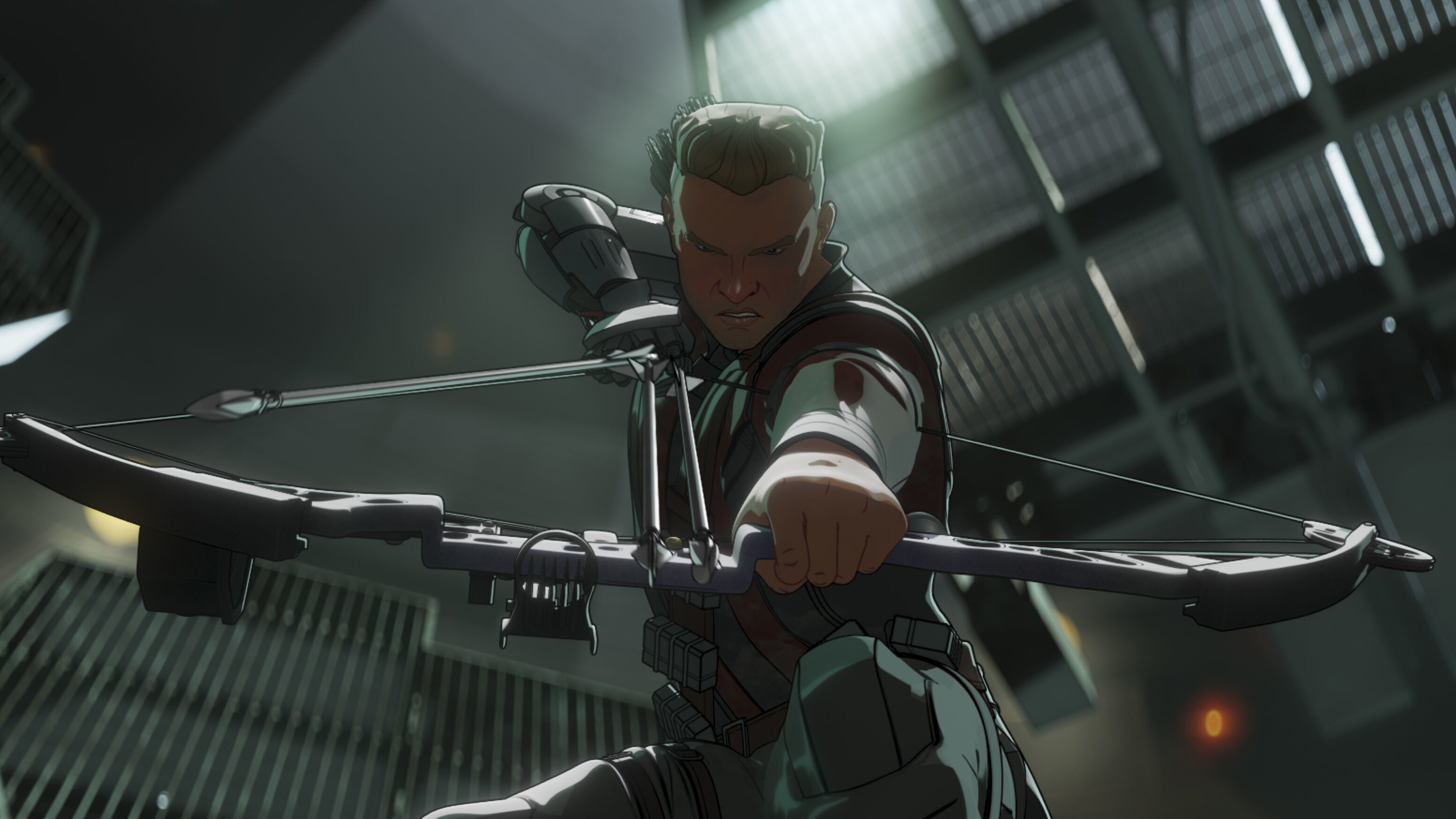 Post-Apocalyptic Hawkeye in Marvel Studios' WHAT IF...? exclusively on Disney+. ©Marvel Studios 2021. All Rights Reserved.