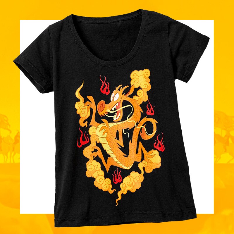 Mulan Dragon print on black tee shirt