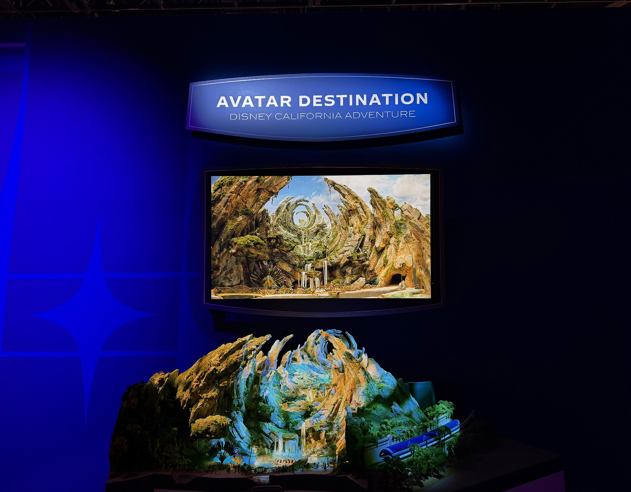 Image featuring 3D models of the new Avatar Destinations attraction at Disney California Adventure.