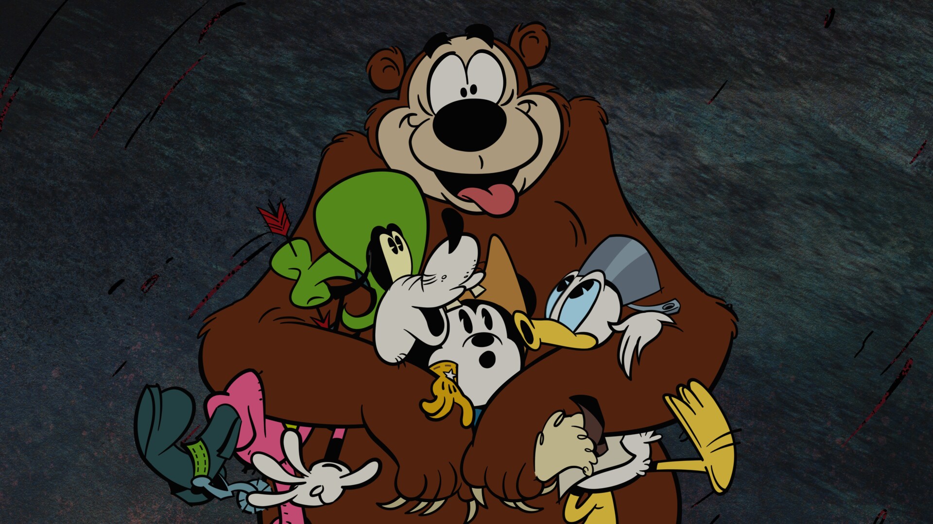 THE WONDERFUL WORLD OF MICKEY MOUSE - "Cheese Wranglers" - Mickey Mouse attempts to wrangle a prized herd across the stunning vistas of the Big Thunder Valley, but one big obstacle stands in his way, Peg-Leg Pete.(Disney+) HUMPHREY THE BEAR, GOOFY, MICKEY MOUSE, DONALD DUCK