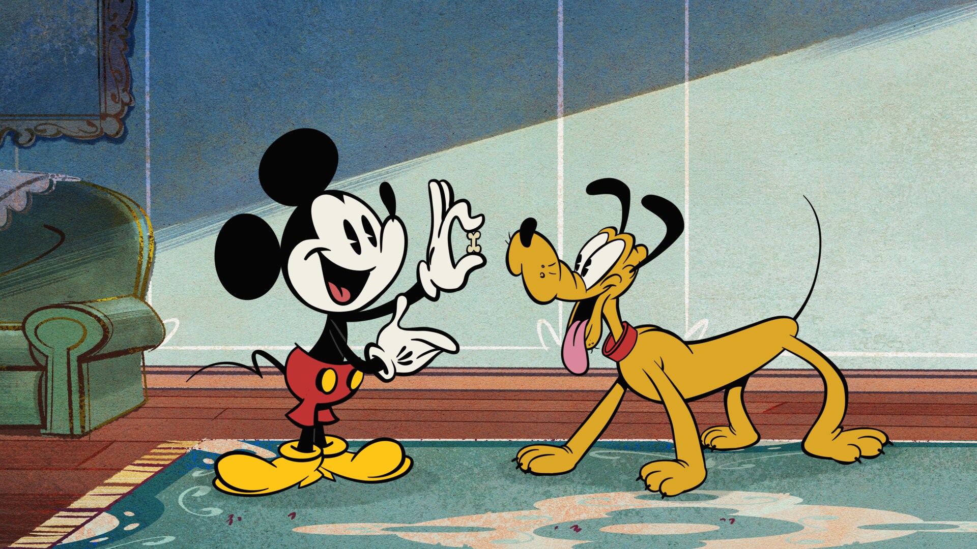 THE WONDERFUL WORLD OF MICKEY MOUSE - "Hard To Swallow" - Mickey runs into trouble when he tries to make Pluto swallow a simple little pill. (Disney+) MICKEY MOUSE, PLUTO