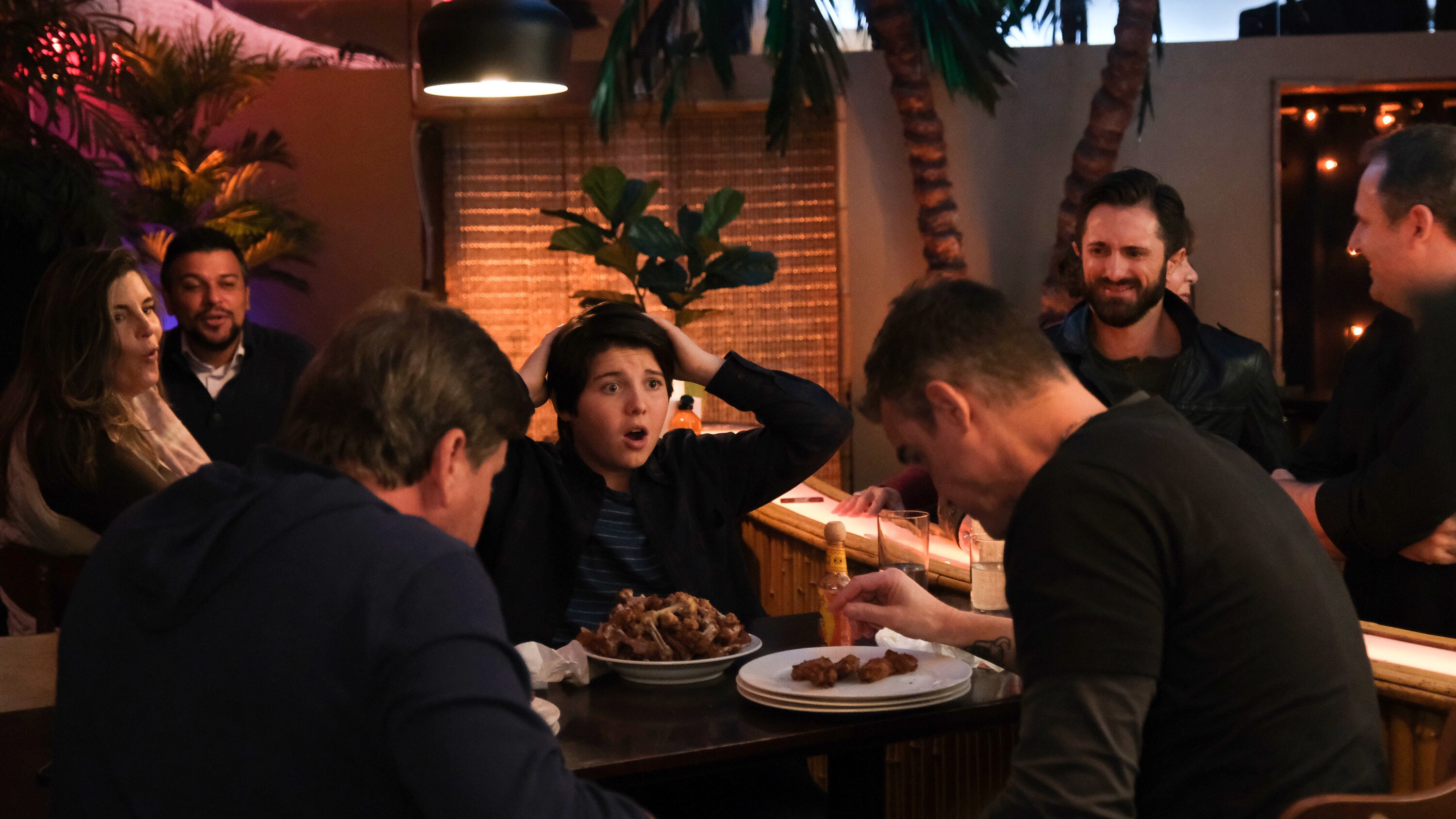 THE MIGHTY DUCKS: GAME CHANGERS - "Cherry Picker" - Evan’s rocker dad unexpectedly shows up, complicating things for Evan, Alex, and even Bombay. (Disney/Liane Hentscher) BRADY NOON