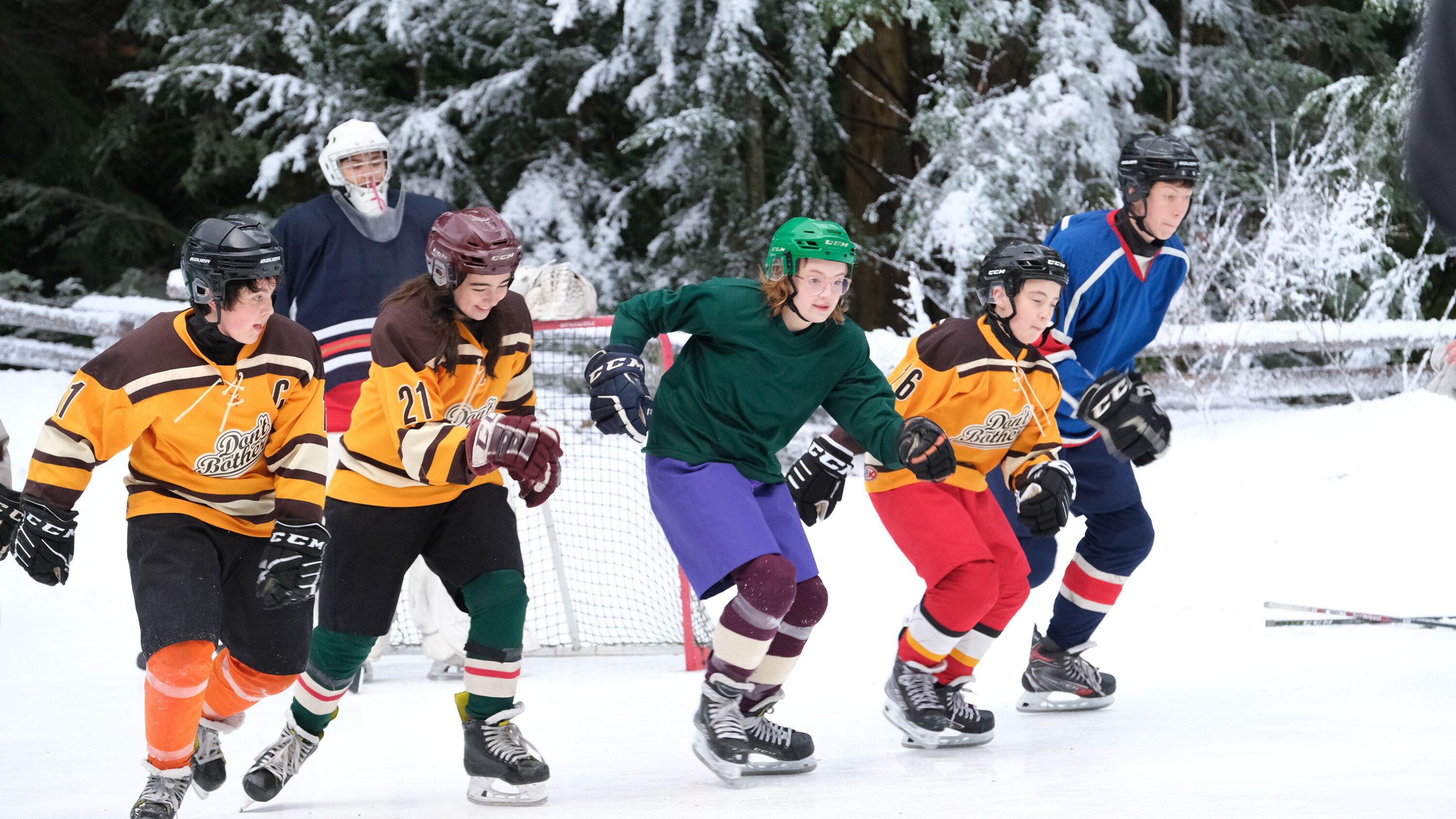 THE MIGHTY DUCKS: GAME CHANGERS - "Pond Hockey" - With the team mad at Evan, and Alex unsure of her coaching skills, Bombay brings them somewhere new. (Disney/Liane Hentscher) BRADY NOON, TAEGEN BURNS, BELLA HIGGINBOTHAM, ZENON BROWN, FORREST ROZITIS