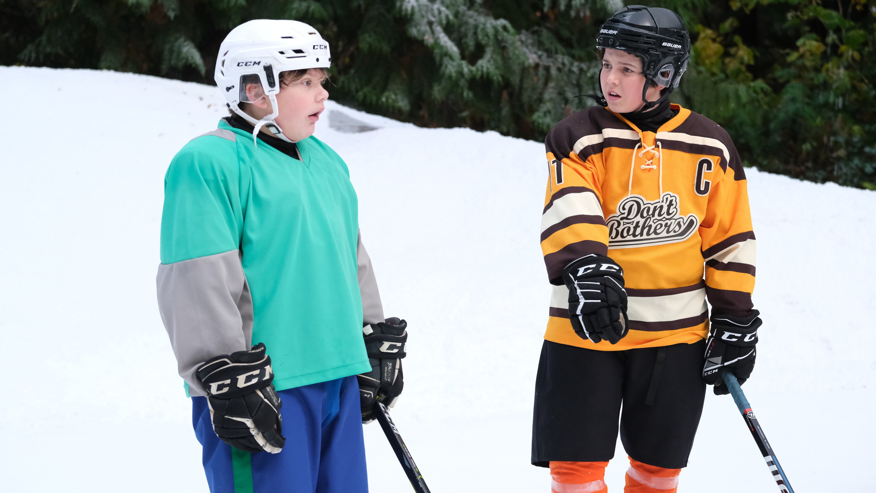 THE MIGHTY DUCKS: GAME CHANGERS - "Pond Hockey" - With the team mad at Evan, and Alex unsure of her coaching skills, Bombay brings them somewhere new. (Disney/Liane Hentscher) MAXWELL SIMPKINS, BRADY NOON