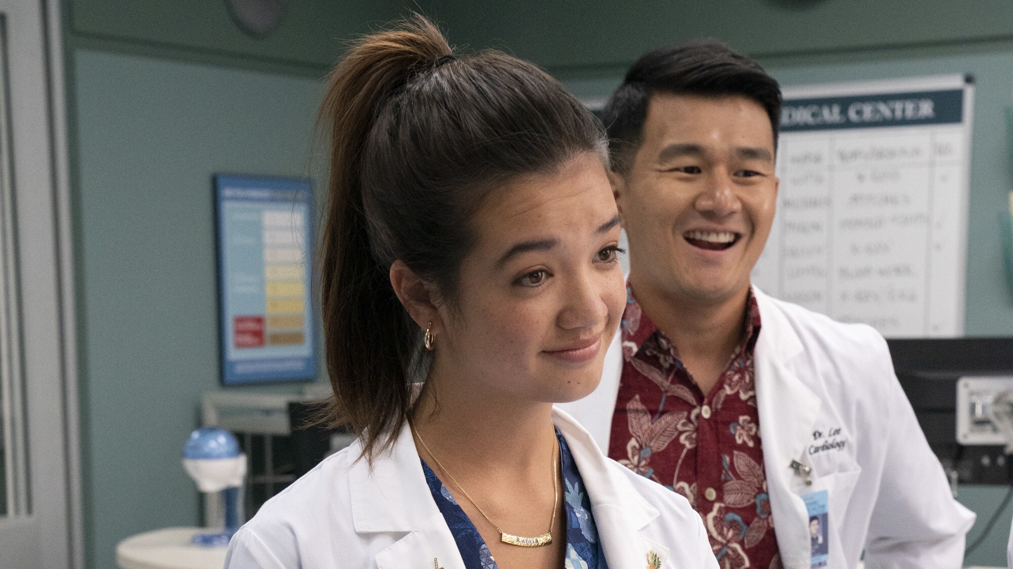 DOOGIE KAMEALOHA, M.D. - "Aloha - The Hello One" - Lahela is eager to experience some of life’s firsts, but professional responsibilities interfere. (Disney/Karen Neal) PEYTON ELIZABETH LEE, RONNY CHIENG