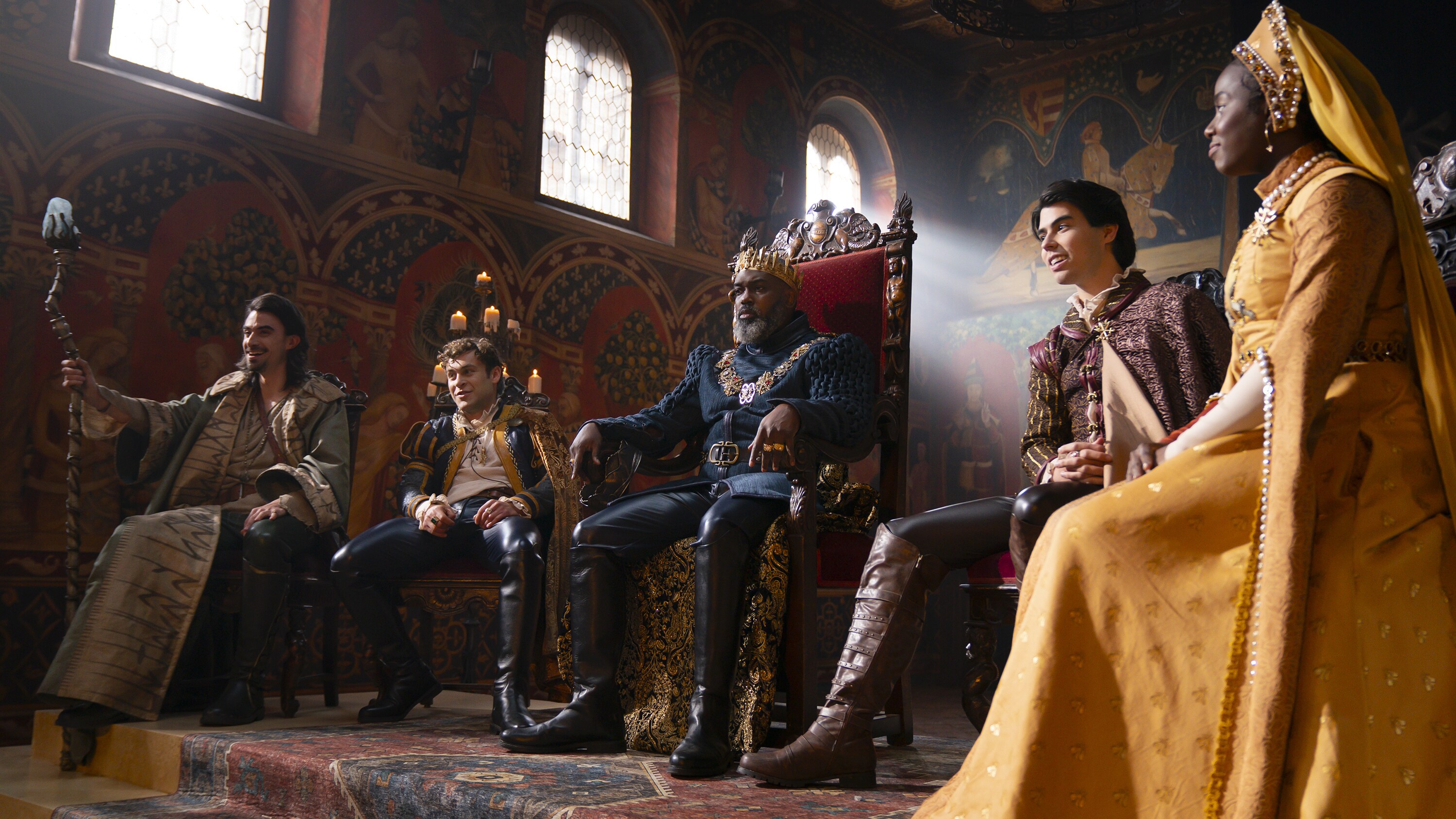 THE QUEST - Dravus, Prince Cedric, King Silas, Prince Emmett, and Princess Adaline await to hear from the heroes summoned by the fates. (Disney/Allyson Riggs)