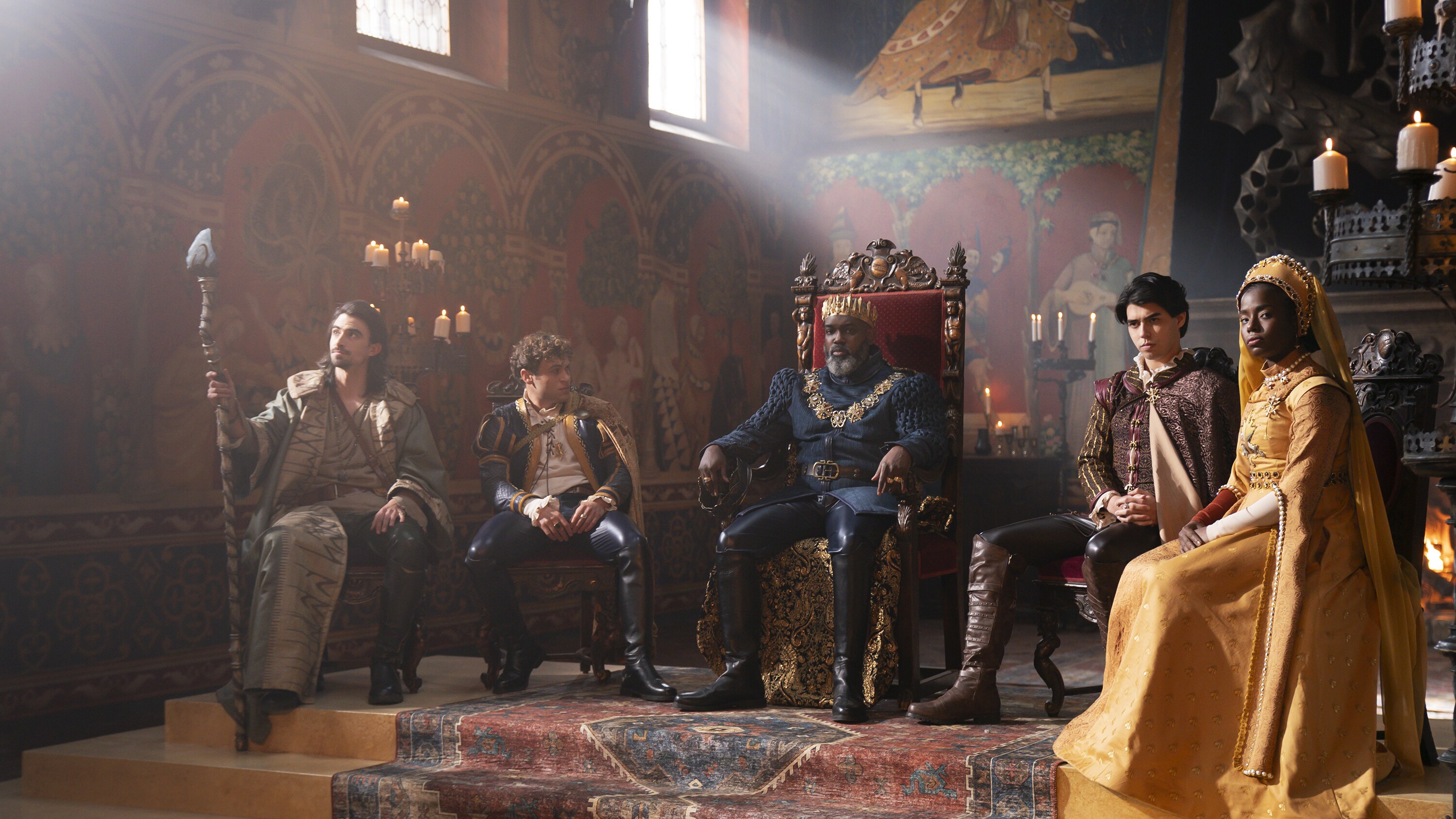 THE QUEST - Dravus, Prince Cedric, King Silas, Prince Emmett, and Princess Adaline await to hear from the heroes summoned by the fates. (Disney/Allyson Riggs)