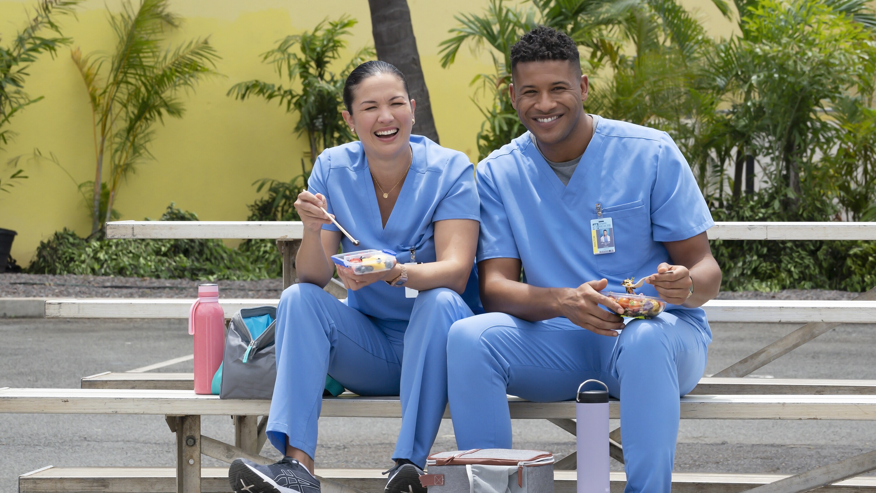 DOOGIE KAMEALOHA, M.D. - "Dunk Cost" - Benny helps Lahela rebalance after a new passion goes too far; Clara goes hard for Chief of Staff. (Disney/Karen Neal) MAPUANA MAKIA, JEFFREY BOWYER-CHAPMAN