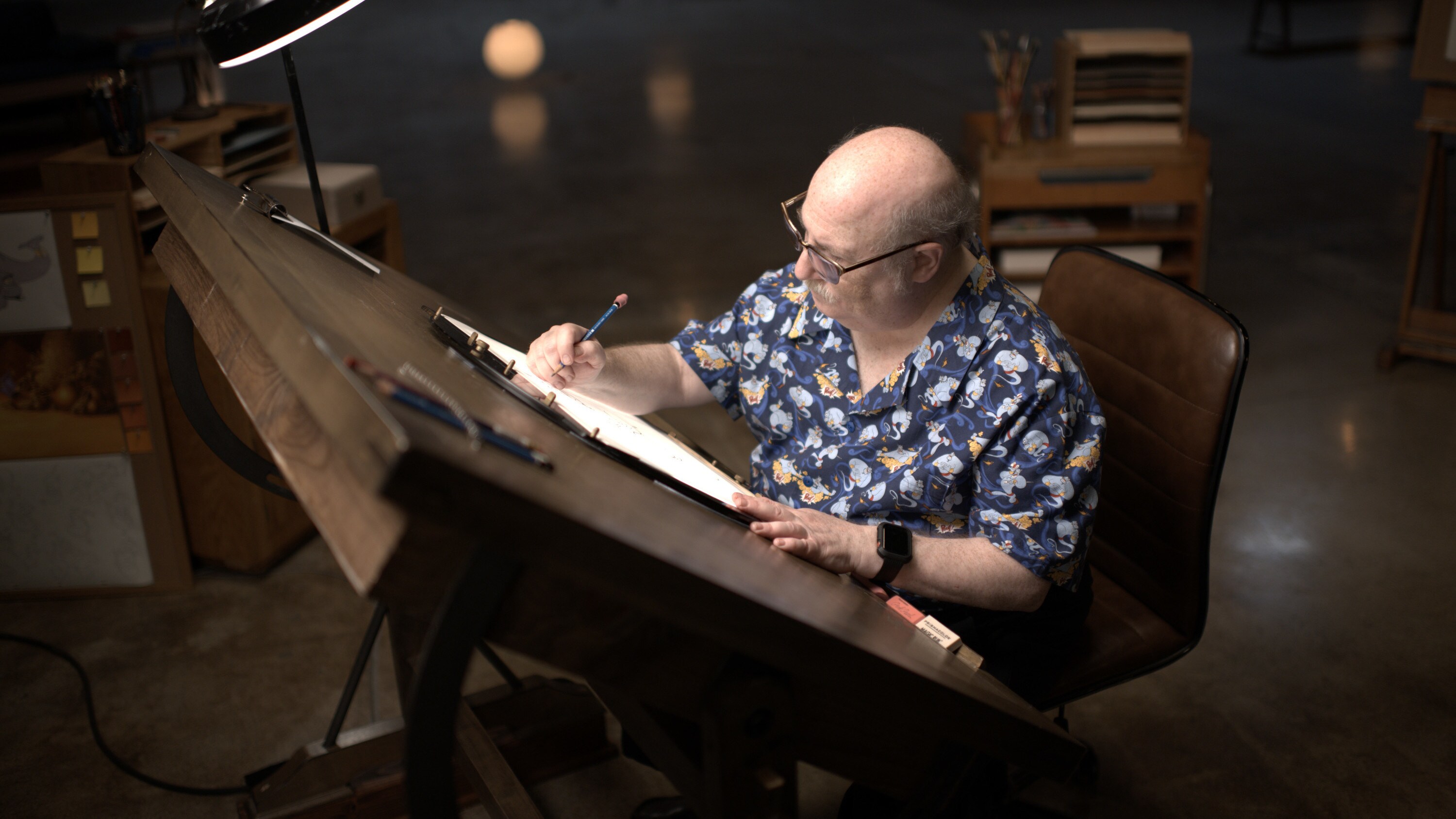Eric Goldberg joined Disney Animation as the supervising animator of Genie for 1992’s Aladdin. He is considered one of the greatest animators in history. In this episode of Sketchbook, he revisits the character Genie. (Disney/Richard Harbaugh)
