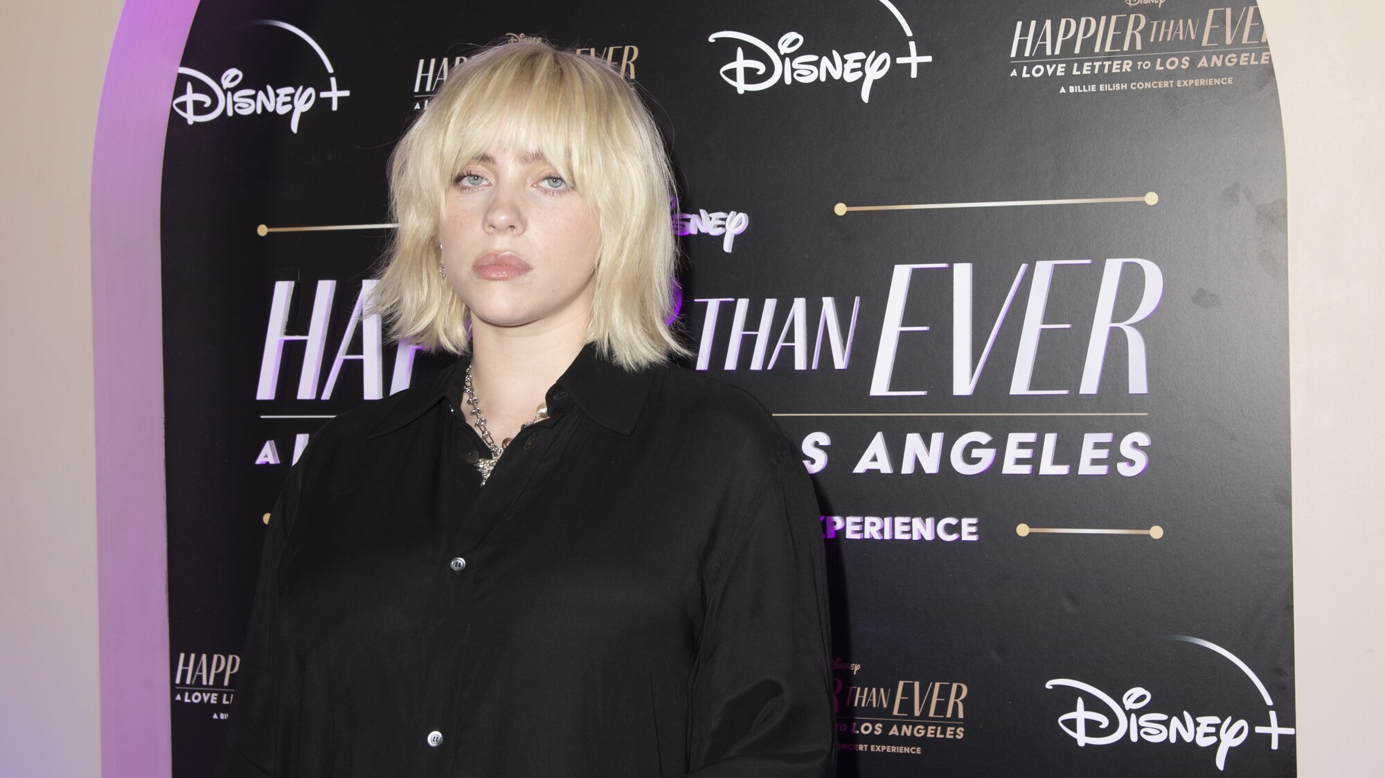 HAPPIER THAN EVER: A LOVE LETTER TO LOS ANGELES - Stars celebrated at the drive-in world premiere of the Disney+ original film, “Happier Than Ever: A Love Letter to Los Angeles,” a Billie Eilish concert experience, at The Grove in Los Angeles, Calif., Monday, August 30, 2021. (Disney/Kyusung Gong) BILLIE EILISH