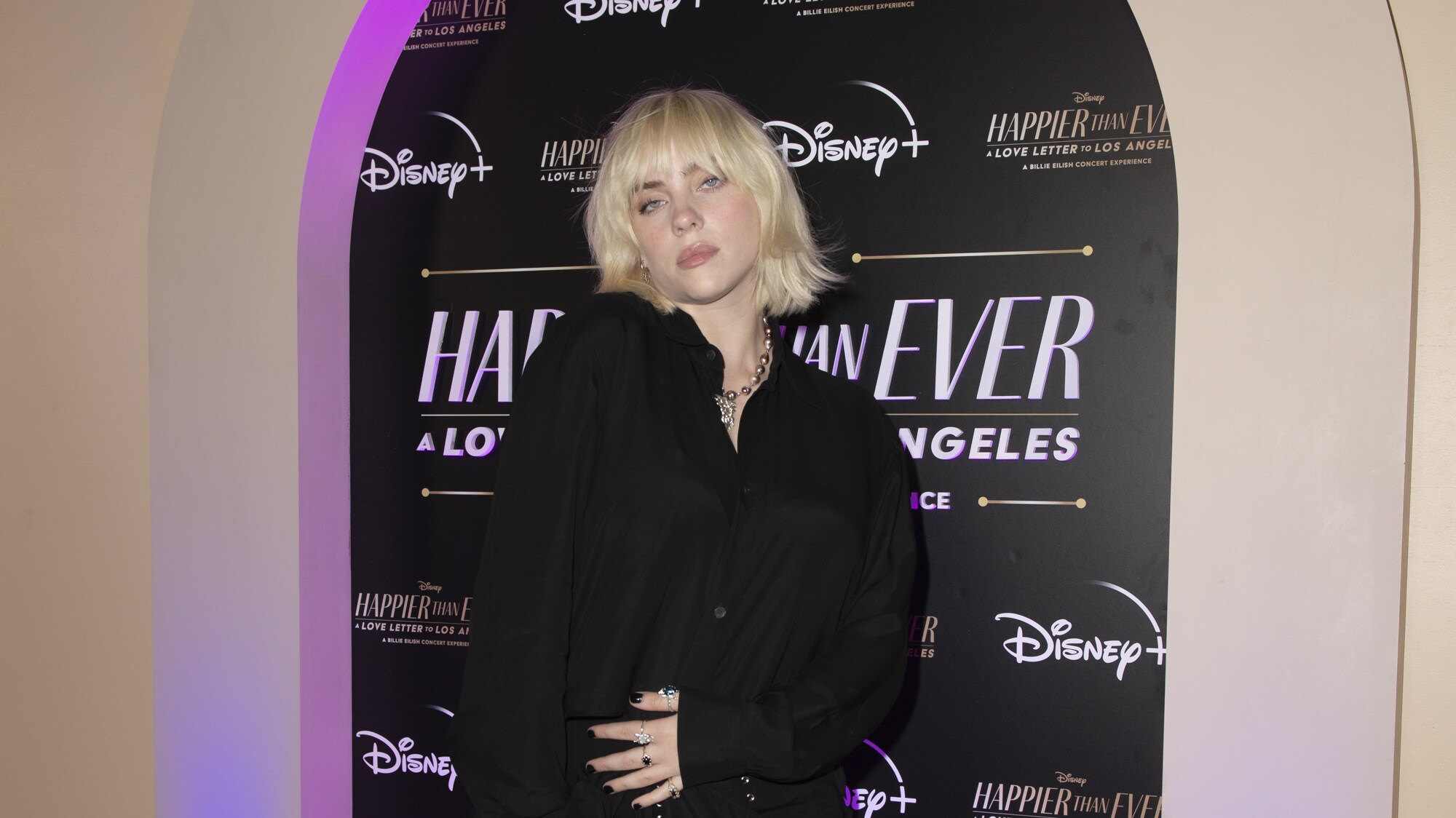 HAPPIER THAN EVER: A LOVE LETTER TO LOS ANGELES - Stars celebrated at the drive-in world premiere of the Disney+ original film, “Happier Than Ever: A Love Letter to Los Angeles,” a Billie Eilish concert experience, at The Grove in Los Angeles, Calif., Monday, August 30, 2021. (Disney/Kyusung Gong) BILLIE EILISH