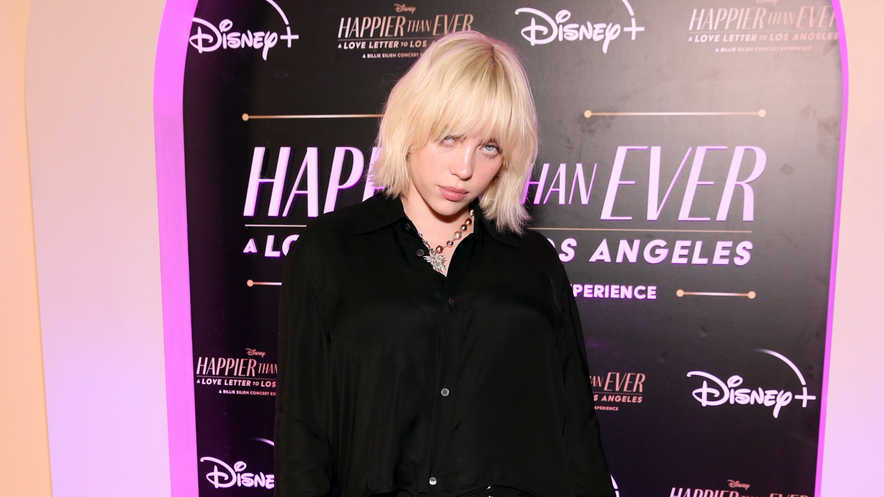 LOS ANGELES, CALIFORNIA - AUGUST 30: Billie Eilish attends "Happier Than Ever: A Love Letter To Los Angeles" Worldwide Premiere at The Grove on August 30, 2021 in Los Angeles, California. (Photo by Jesse Grant/Getty Images for Disney)