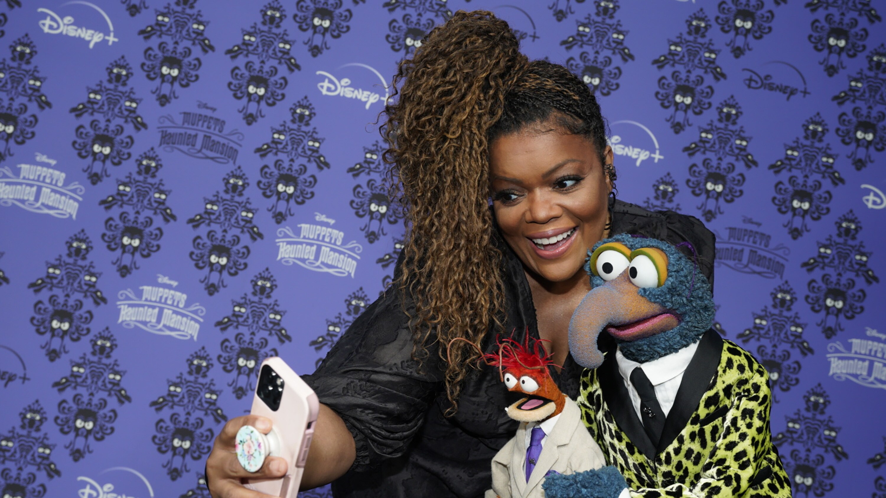 MUPPETS HAUNTED MANSION - Stars of The Muppets first-ever Halloween special "Muppets Haunted Mansion" attended the Drive-In Premiere Event at West Los Angeles College, Thursday, October 7. "Muppets Haunted Mansion" is available to stream Friday, October 8 on Disney+. (Disney/Jacqueline Jones) PEPE THE KING PRAWN, YVETTE NICOLE BROWN, GONZO