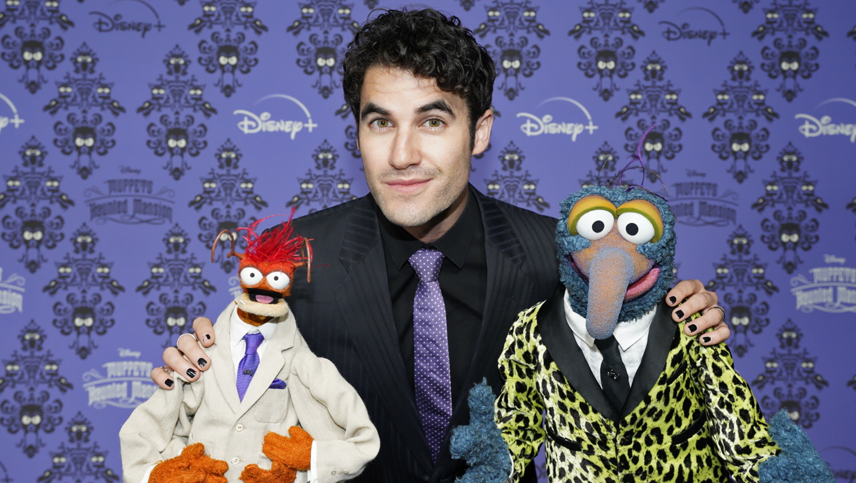 MUPPETS HAUNTED MANSION - Stars of The Muppets first-ever Halloween special "Muppets Haunted Mansion" attended the Drive-In Premiere Event at West Los Angeles College, Thursday, October 7. "Muppets Haunted Mansion" is available to stream Friday, October 8 on Disney+. (Disney/Jacqueline Jones) PEPE THE KING PRAWN, DARREN CRISS, GONZO