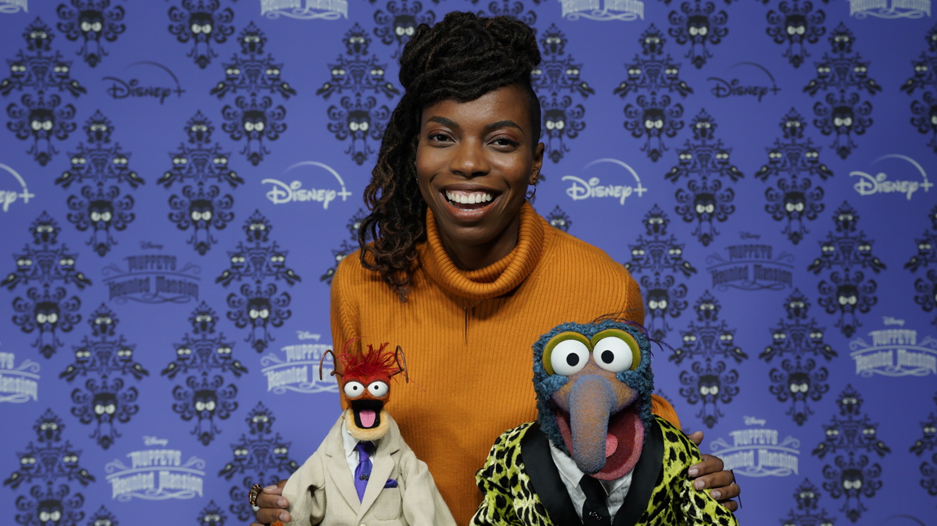 MUPPETS HAUNTED MANSION - Stars of The Muppets first-ever Halloween special "Muppets Haunted Mansion" attended the Drive-In Premiere Event at West Los Angeles College, Thursday, October 7. "Muppets Haunted Mansion" is available to stream Friday, October 8 on Disney+. (Disney/Jacqueline Jones) PEPE THE KING PRAWN, SASHEER ZAMATA, GONZO