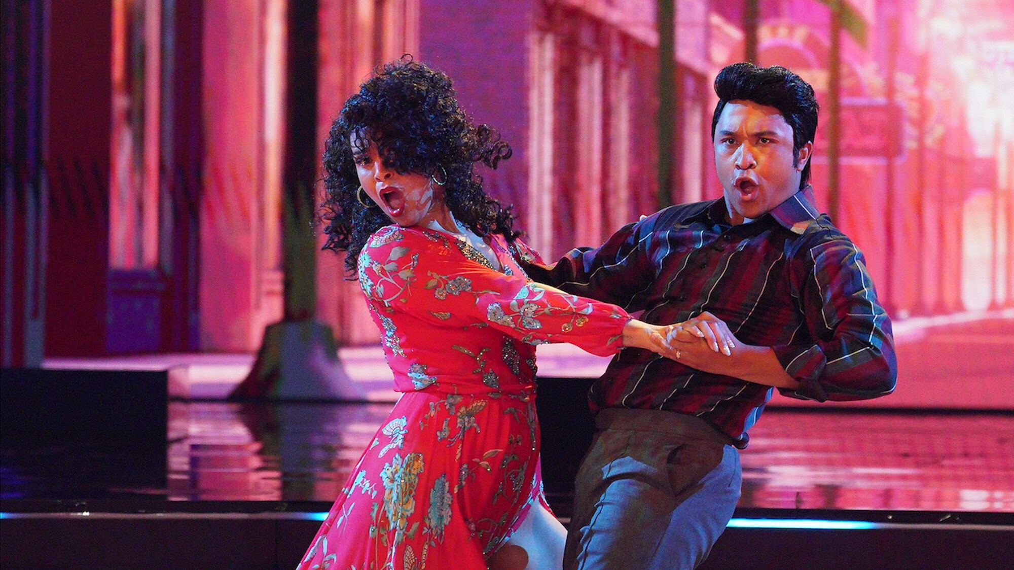 DANCING WITH THE STARS - “Elvis Night” –  The 15 remaining couples “Can’t Help Falling in Love” with Elvis this week as they take on all-new dance styles to music by The King of Rock ‘n’ Roll. Week two of the mirorrball competition will stream live MONDAY, SEPT. 26 (8:00pm ET / 5:00pm PT), on Disney+. (ABC/Christopher Willard) JORDIN SPARKS, BRANDON ARMSTRONG