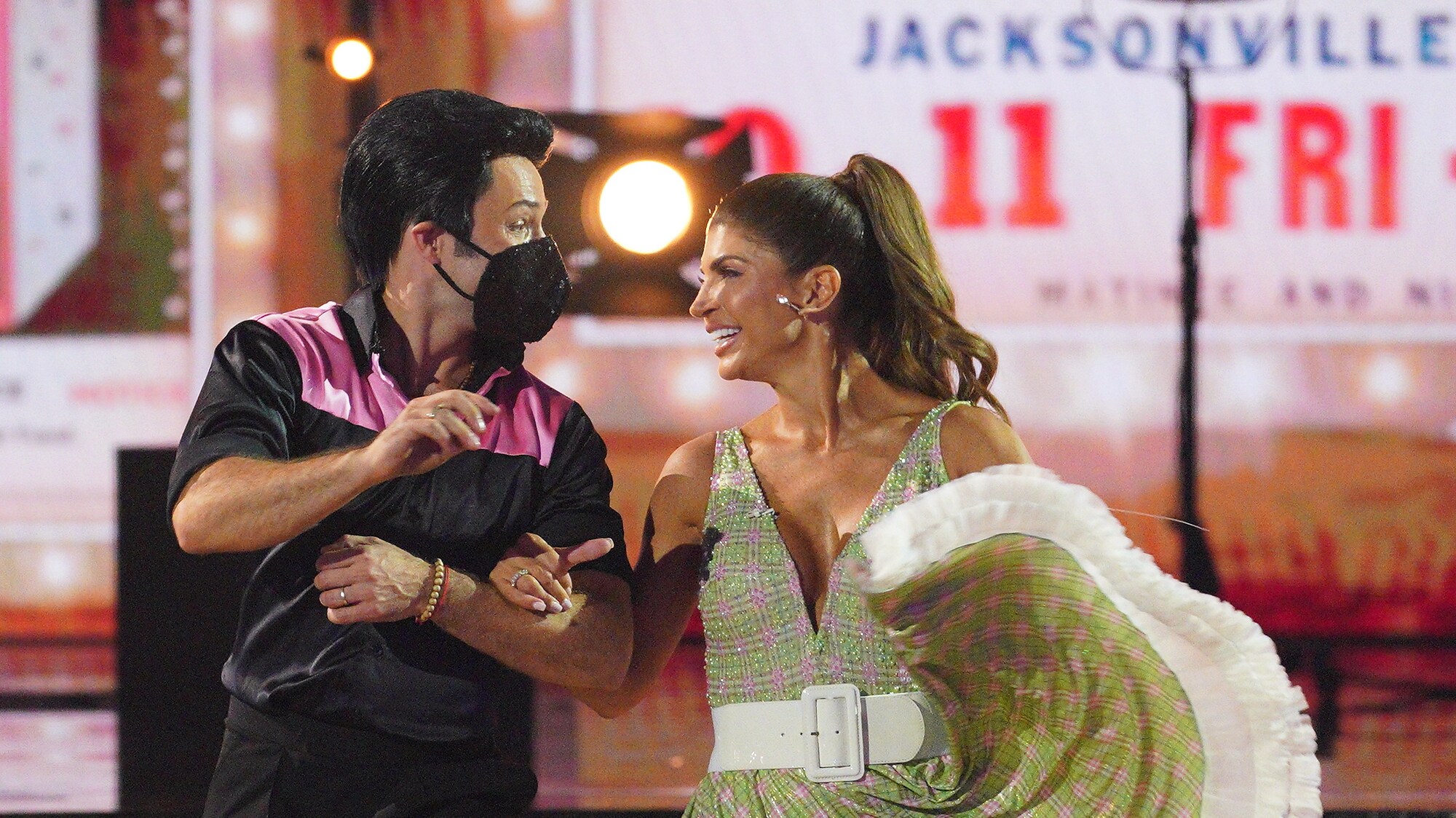 DANCING WITH THE STARS - “Elvis Night” –  The 15 remaining couples “Can’t Help Falling in Love” with Elvis this week as they take on all-new dance styles to music by The King of Rock ‘n’ Roll. Week two of the mirorrball competition will stream live MONDAY, SEPT. 26 (8:00pm ET / 5:00pm PT), on Disney+. (ABC/Christopher Willard) PASHA PASHKOV, TERESA GIUDICE
