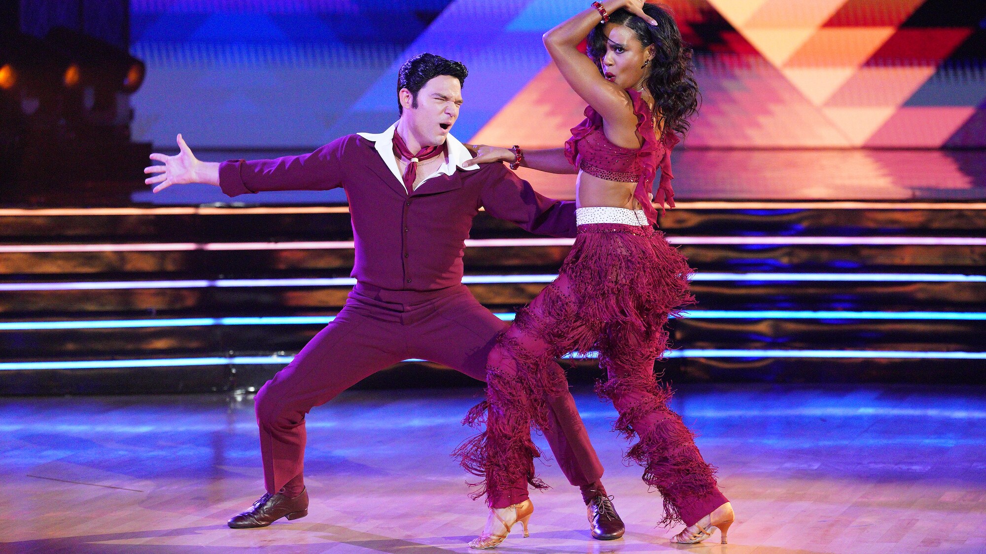 DANCING WITH THE STARS - “Elvis Night” –  The 15 remaining couples “Can’t Help Falling in Love” with Elvis this week as they take on all-new dance styles to music by The King of Rock ‘n’ Roll. Week two of the mirorrball competition will stream live MONDAY, SEPT. 26 (8:00pm ET / 5:00pm PT), on Disney+. (ABC/Christopher Willard) DANIEL DURANT, BRITT STEWART