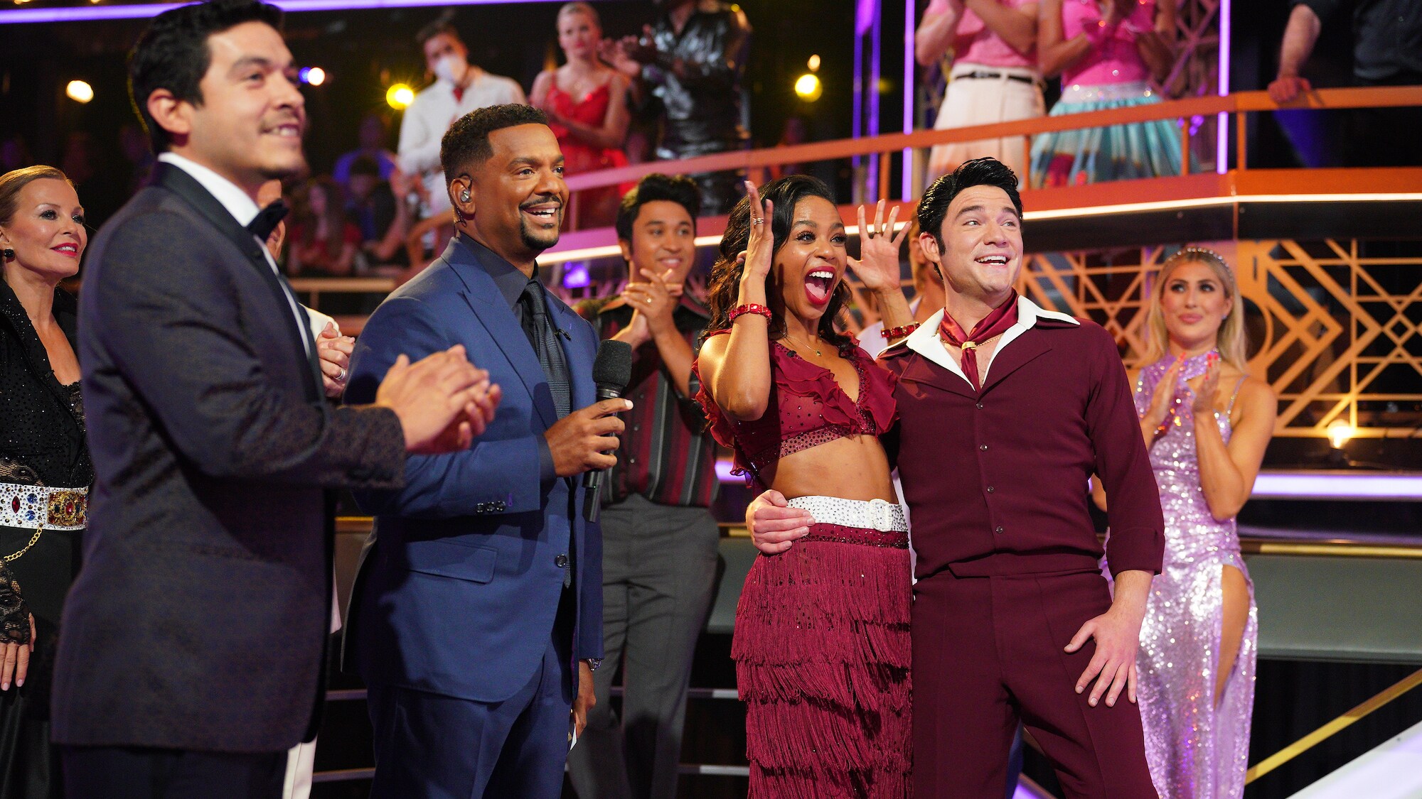 DANCING WITH THE STARS - “Elvis Night” –  The 15 remaining couples “Can’t Help Falling in Love” with Elvis this week as they take on all-new dance styles to music by The King of Rock ‘n’ Roll. Week two of the mirorrball competition will stream live MONDAY, SEPT. 26 (8:00pm ET / 5:00pm PT), on Disney+. (ABC/Christopher Willard) ALFONSO RIBEIRO, BRITT STEWART, DANIEL DURANT