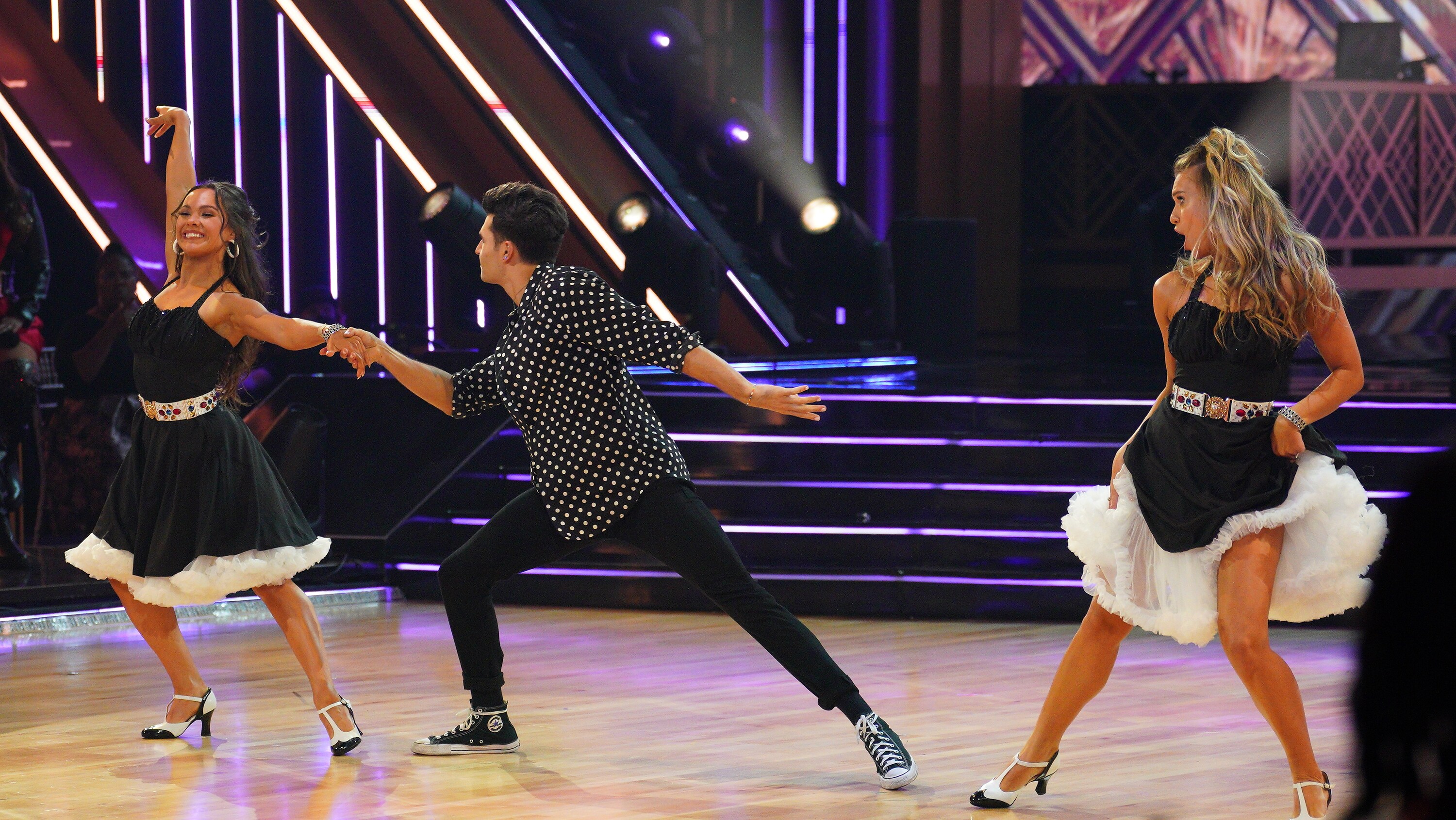 DANCING WITH THE STARS - “Elvis Night” –  The 15 remaining couples “Can’t Help Falling in Love” with Elvis this week as they take on all-new dance styles to music by The King of Rock ‘n’ Roll. Week two of the mirorrball competition will stream live MONDAY, SEPT. 26 (8:00pm ET / 5:00pm PT), on Disney+. (ABC/Christopher Willard) ALEXIS WARR, EZRA SOSA, KATERYNA KLISHYNA