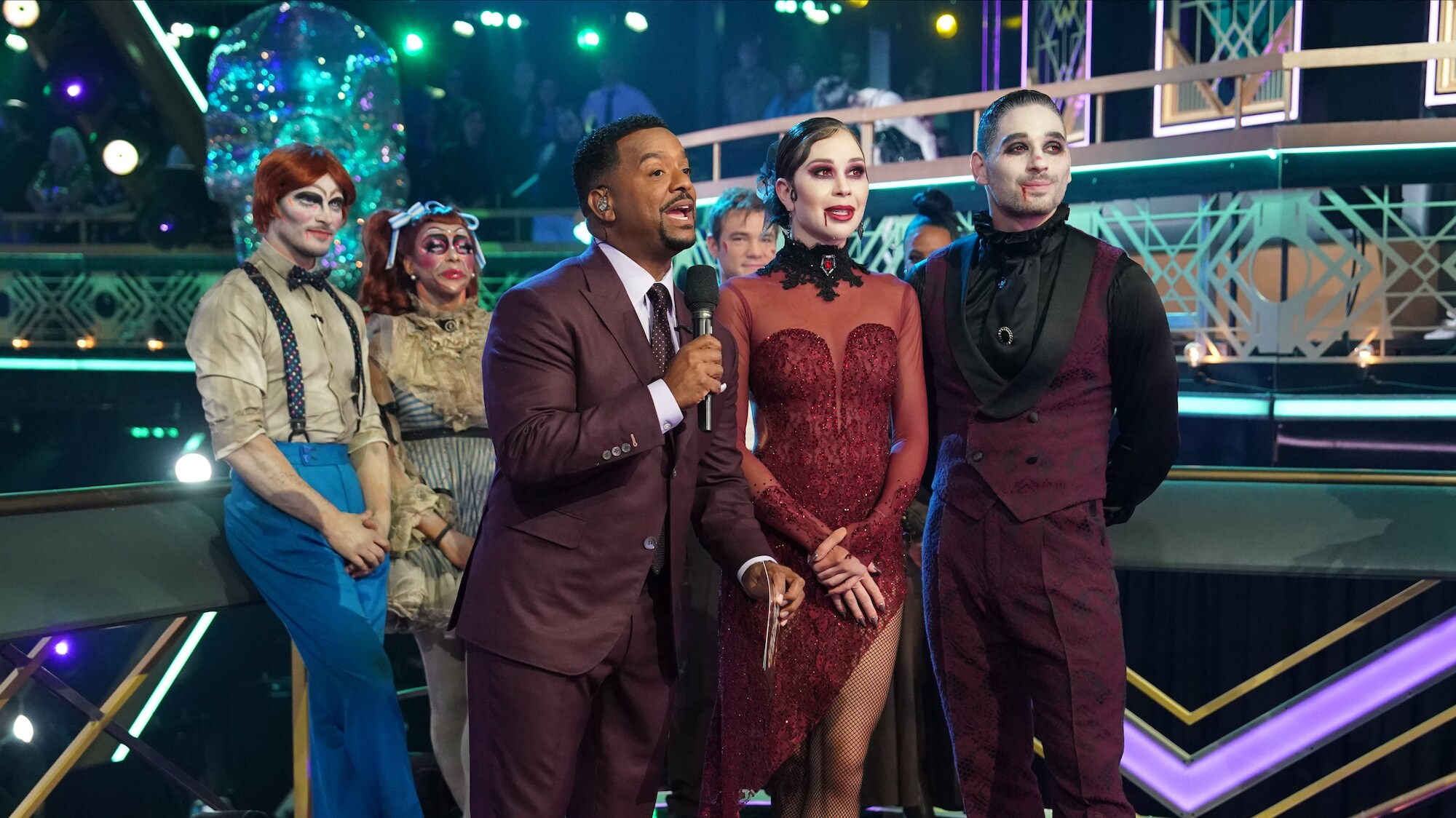 DANCING WITH THE STARS - “Halloween Night” – The ballroom transforms for a haunting “Halloween Night” as the nine remaining couples perform bewitching new routines. As an extra trick (or treat), the contestants are split into groups to compete in a terrifying team dance. “Dancing with the Stars” will stream live MONDAY, OCT. 31 (8:00pm ET / 5:00pm PT), on Disney+. (ABC/Eric McCandless) ALFONSO RIBEIRO, GABBY WINDEY, ALAN BERSTEN