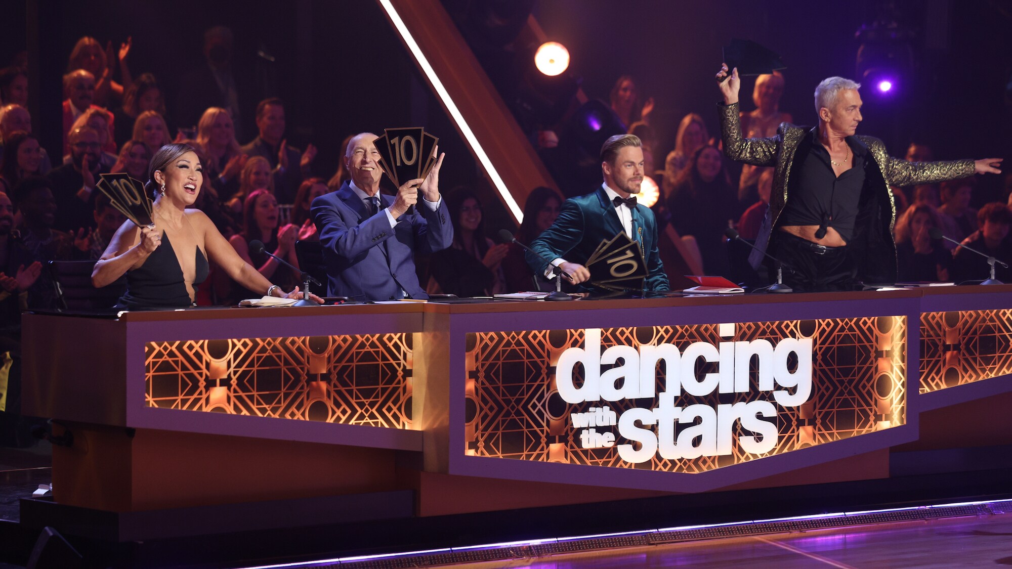 DANCING WITH THE STARS - “Semi-Finals” – The mirrorball competition heats up as the six remaining contestants head into the “Semi-Finals.” Each couple will perform two all-new routines as they fight for a spot in the finale. A new episode of “Dancing with the Stars” will stream live MONDAY, NOV. 14 (8:00pm ET / 5:00pm PT), on Disney+. (ABC/Raymond Liu) CARRIE ANN INABA, LEN GOODMAN, DEREK HOUGH, BRUNO TONIOLI