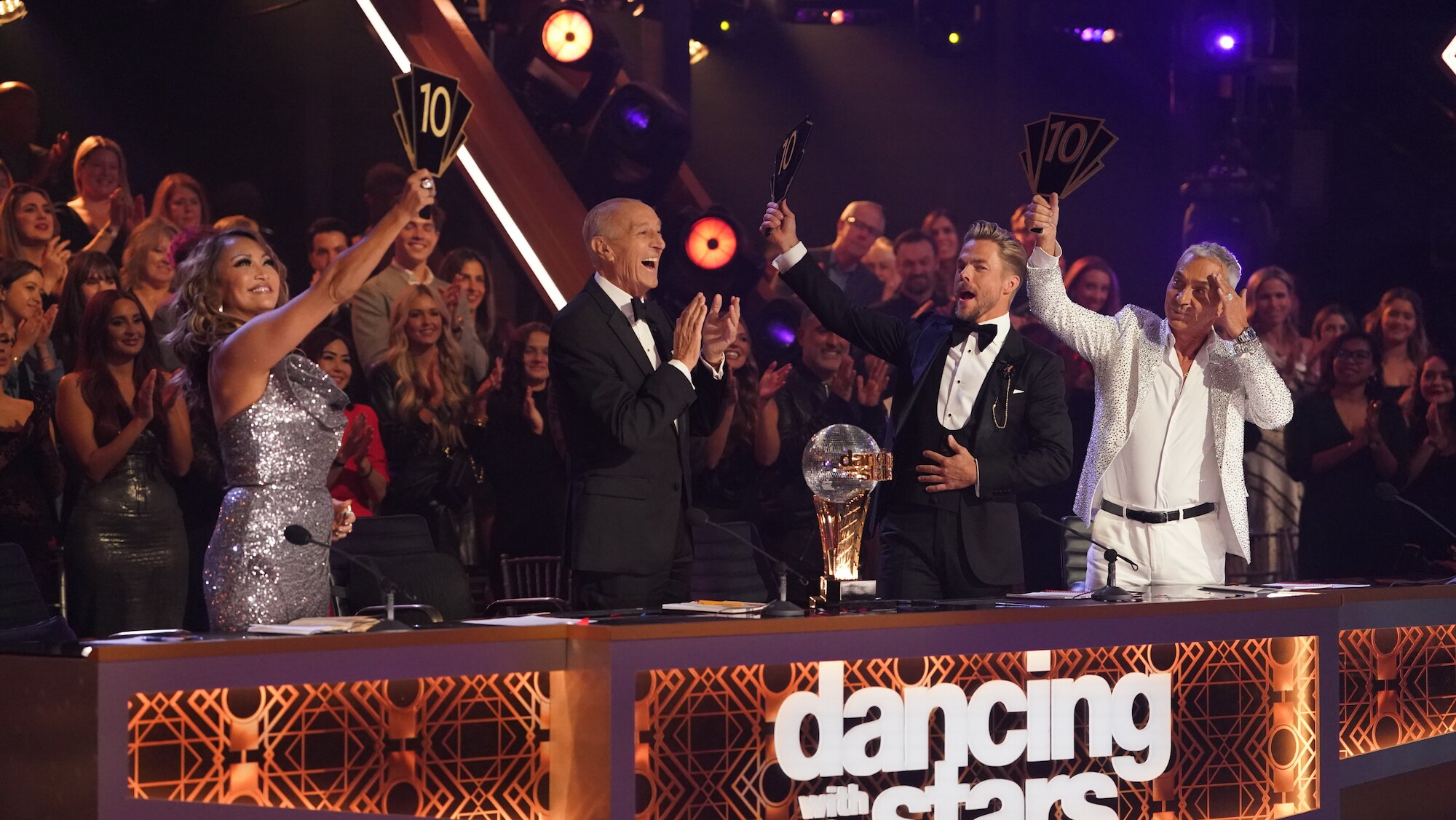 DANCING WITH THE STARS - “Finale” – The four finalists perform their final two routines in hopes of winning the mirrorball trophy. Each couple will perform a redemption dance and an unforgettable freestyle routine. A new episode of “Dancing with the Stars” will stream live MONDAY, NOV. 21 (8:00pm ET / 5:00pm PT), on Disney+. (ABC/Eric McCandless) CARRIE ANN INABA, LEN GOODMAN, DEREK HOUGH, BRUNO TONIOLI