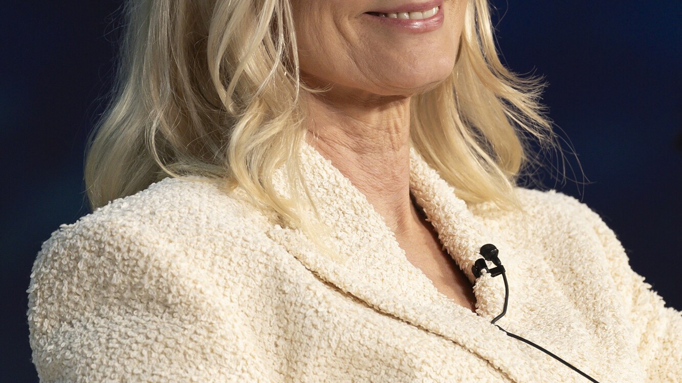 2024 TCA WINTER PRESS TOUR - PASADENA, CALIFORNIA - FEBRUARY 10: Joely Richardson of the Disney+ UK local original "Renegade Nell” speaks onstage during the Renegade Nell panel at the 2024 TCA Winter Press Tour, at The Langham Huntington Hotel, in Pasadena, California on February 10, 2024. (Disney/PictureGroup)