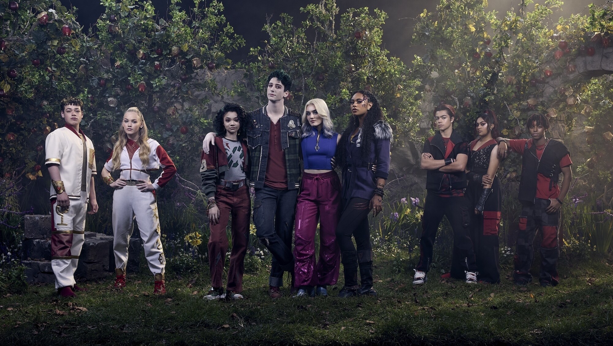 ZOMBIES 4: DAWN OF THE VAMPIRES - Disney’s “Zombies 4: Dawn of the Vampires” stars Milo Manheim as Milo, Meg Donnelly as Addison, Chandler Kinney as Willa, Kylee Russell as Eliza, Freya Skye as Nova, Malachi Barton as Victor, Swayam Bhatia as Vera, Julian Lerner as Ray, and Mekonnen Knife as Vargas. (Disney/Justin Stephens) 