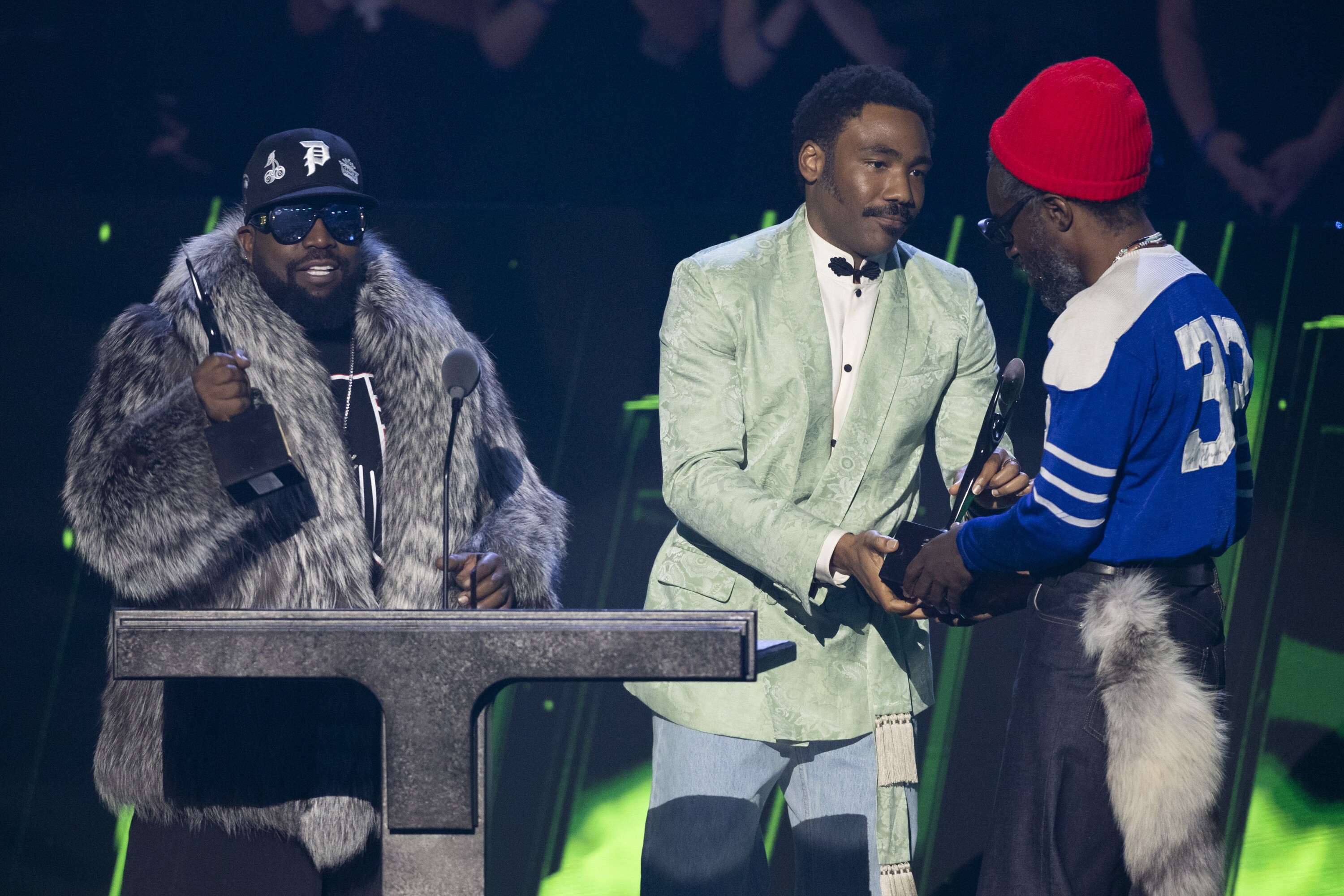 ROCK & ROLL HALL OF FAME 2025 INDUCTION CEREMONY – The 2025 Rock & Roll Hall of Fame Induction Ceremony, with once-in-a-lifetime performances and collaborations paying tribute to the iconic, generation-defining inductees, will be broadcast live coast to coast from Los Angeles on SATURDAY, NOV. 8 (8:00 p.m. EDT) on Disney+. (Disney/Frank Micelotta)  BIG BOI, DONALD GLOVER, ANDRÉ 3000 