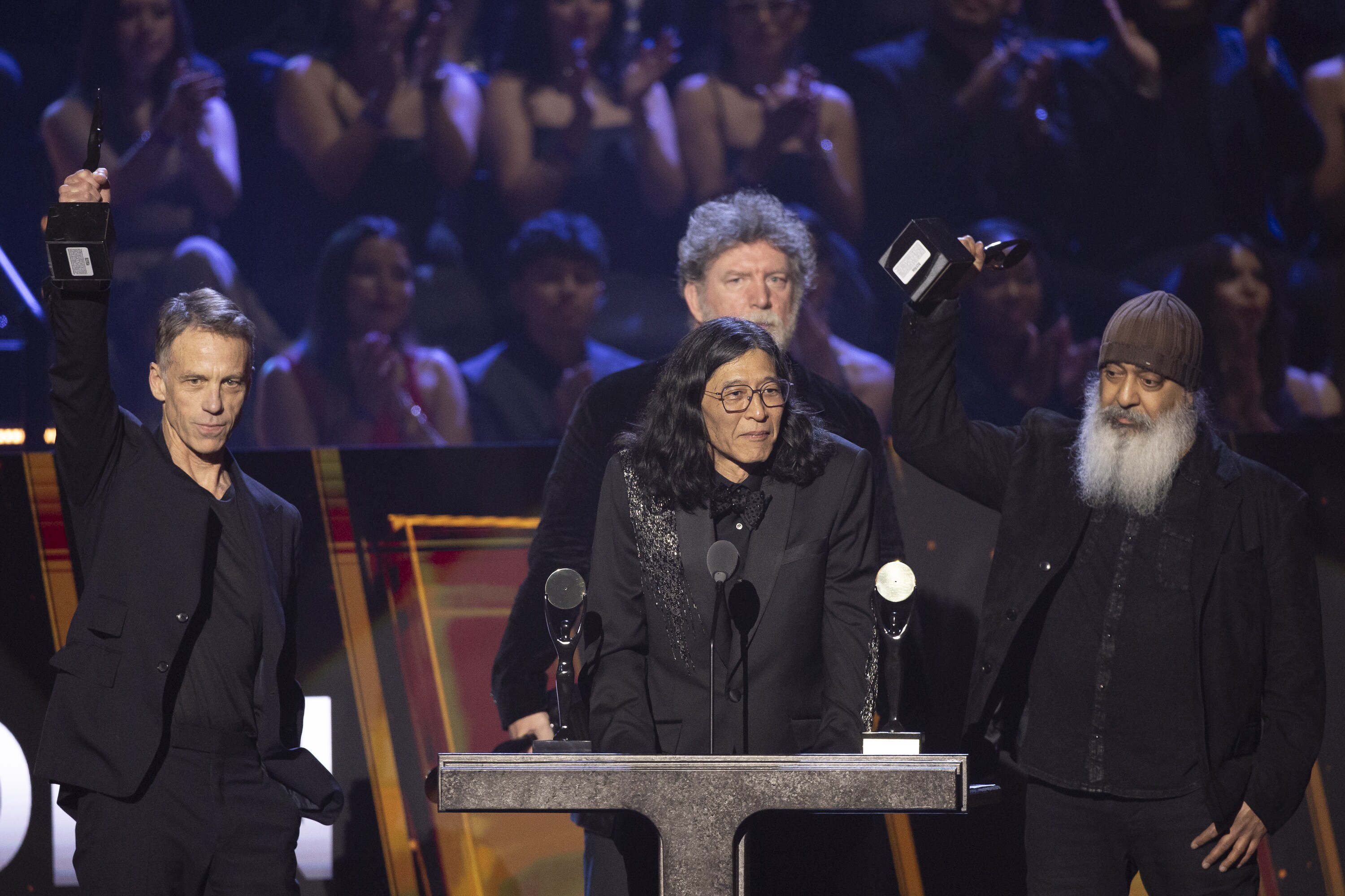 ROCK & ROLL HALL OF FAME 2025 INDUCTION CEREMONY – The 2025 Rock & Roll Hall of Fame Induction Ceremony, with once-in-a-lifetime performances and collaborations paying tribute to the iconic, generation-defining inductees, will be broadcast live coast to coast from Los Angeles on SATURDAY, NOV. 8 (8:00 p.m. EDT) on Disney+. (Disney/Frank Micelotta)  MATT CAMERON, BEN SHEPHERD, HIRO YAMAMOTO, KIM THAYIL 