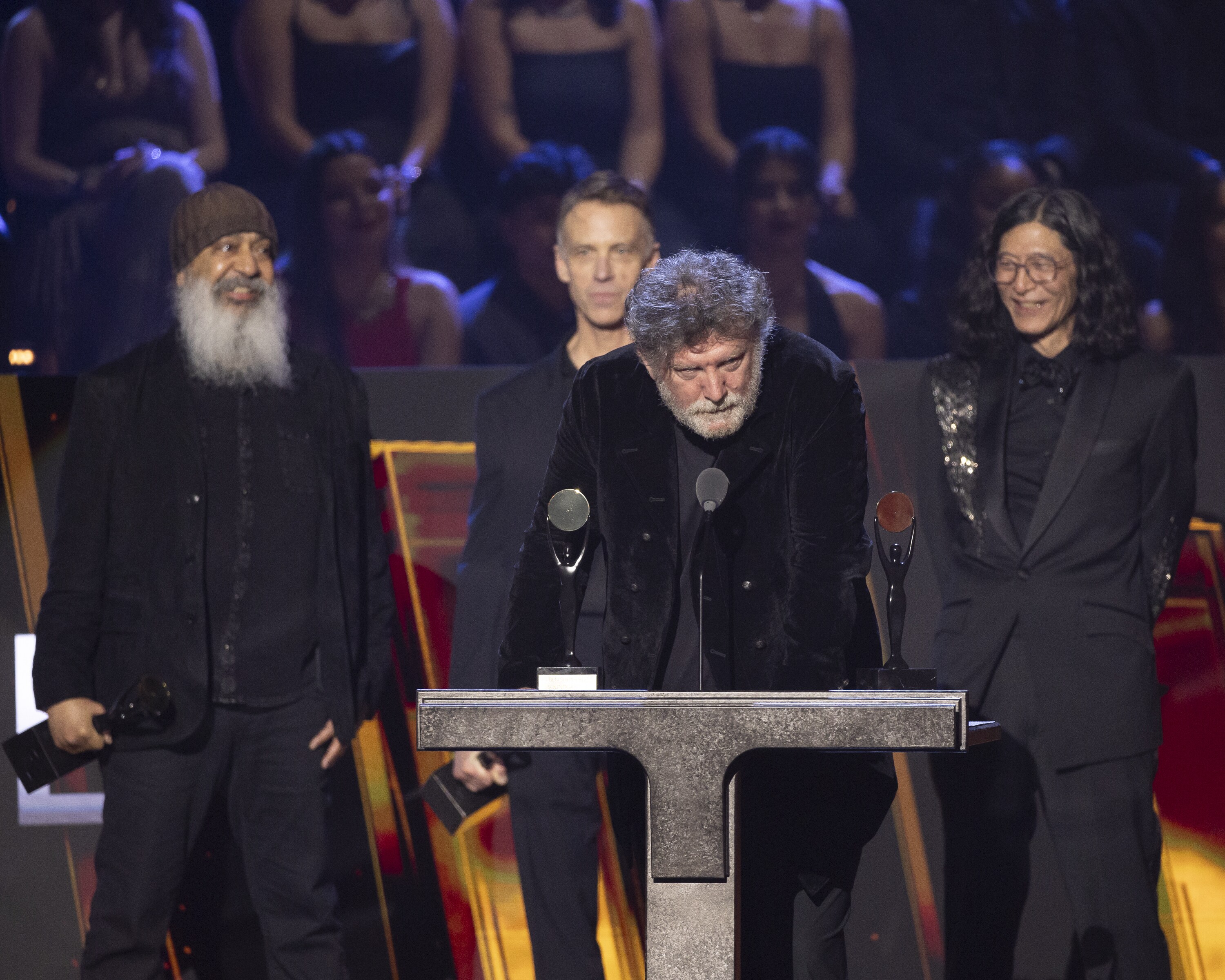 ROCK & ROLL HALL OF FAME 2025 INDUCTION CEREMONY – The 2025 Rock & Roll Hall of Fame Induction Ceremony, with once-in-a-lifetime performances and collaborations paying tribute to the iconic, generation-defining inductees, will be broadcast live coast to coast from Los Angeles on SATURDAY, NOV. 8 (8:00 p.m. EDT) on Disney+. (Disney/Frank Micelotta)  KIM THAYIL, MATT CAMERON, BEN SHEPHERD, HIRO YAMAMOTO 