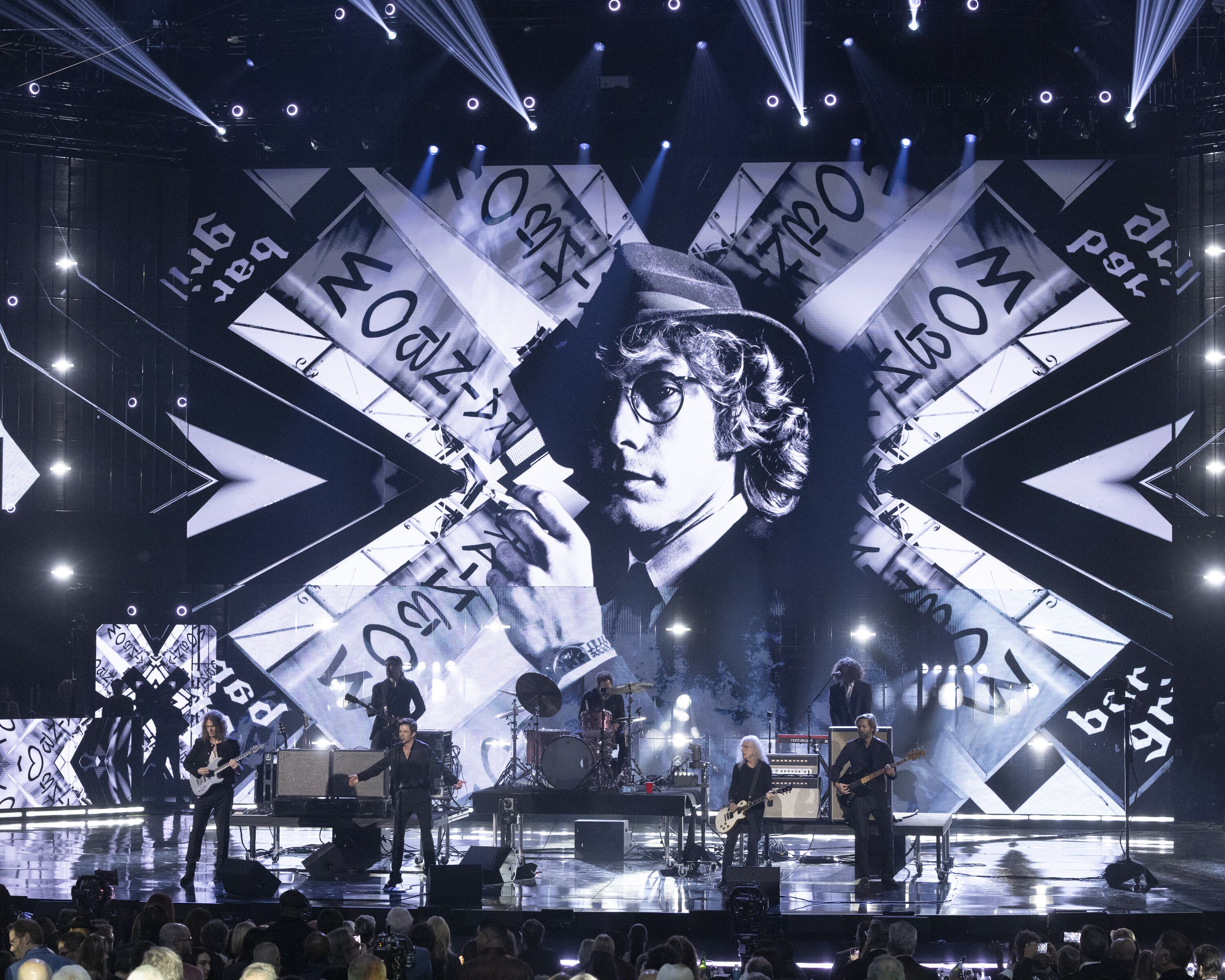 ROCK & ROLL HALL OF FAME 2025 INDUCTION CEREMONY – The 2025 Rock & Roll Hall of Fame Induction Ceremony, with once-in-a-lifetime performances and collaborations paying tribute to the iconic, generation-defining inductees, will be broadcast live coast to coast from Los Angeles on SATURDAY, NOV. 8 (8:00 p.m. EDT) on Disney+. (Disney/Frank Micelotta)  DAVE KEUNING, BRANDON FLOWERS, WADDY WACHTEL, MARK STOERMER 